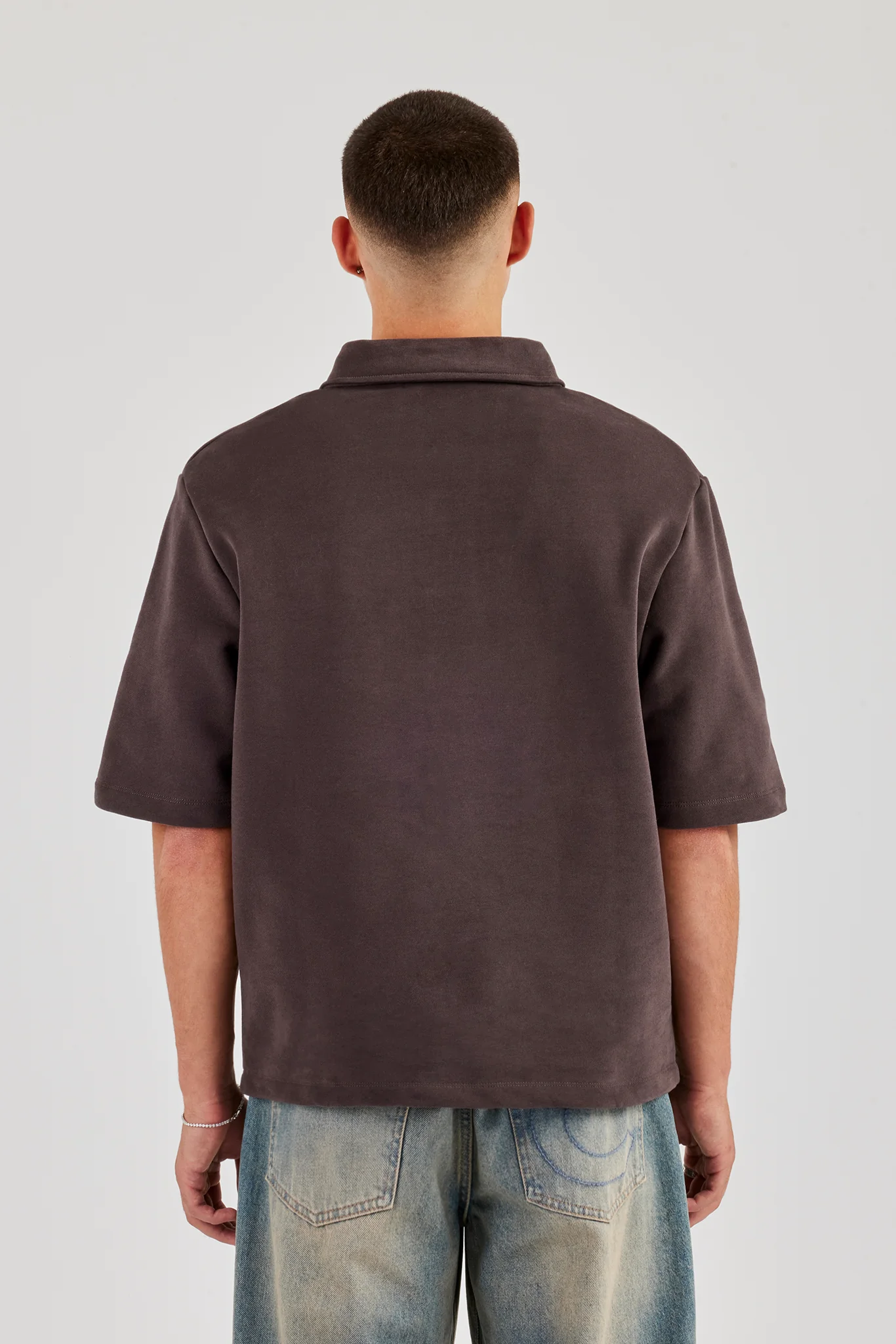 Short Sleeve Rugby Polo Sweatshirt - Chocolate - Image 3