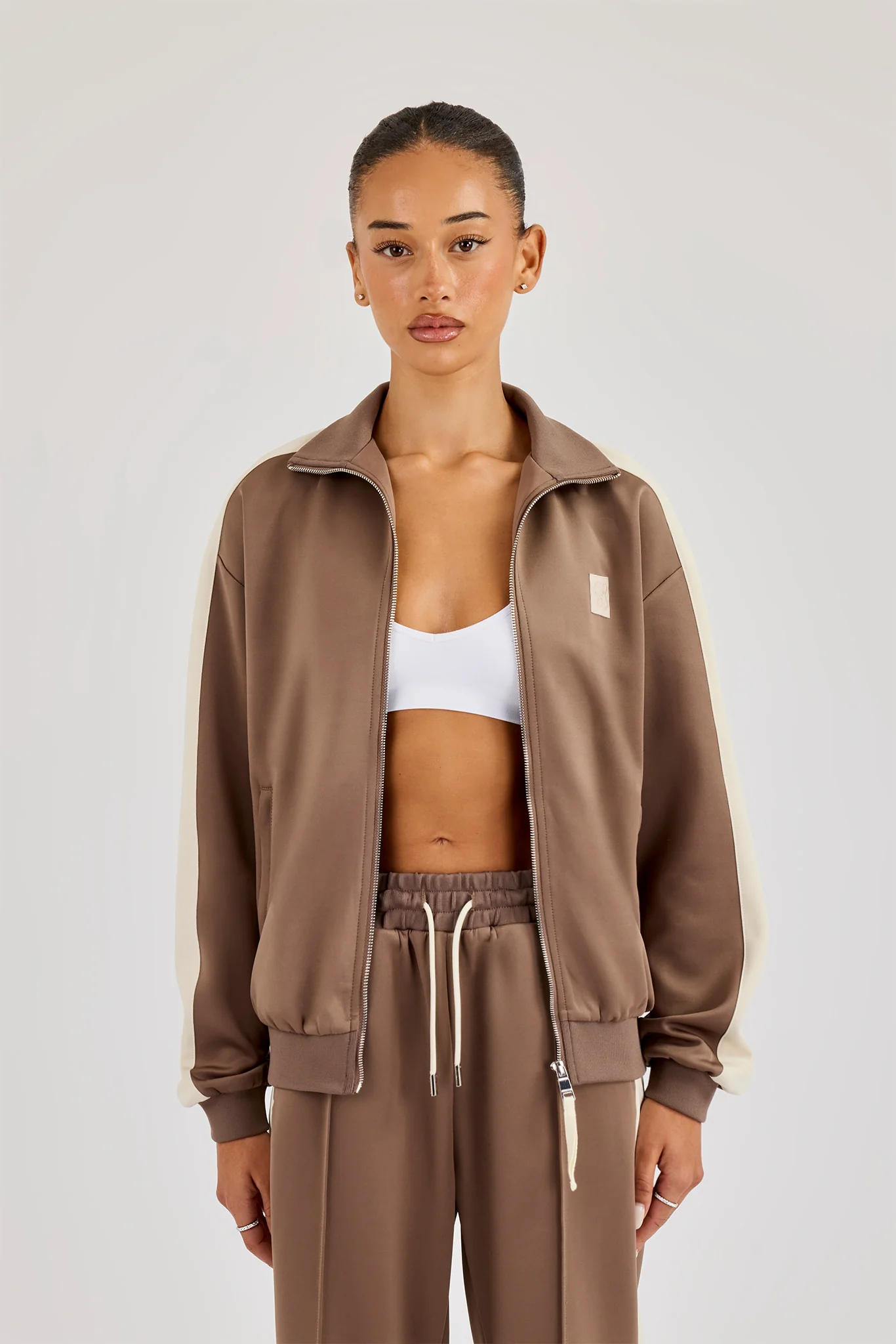 Single Taping Regular Track Jacket - Taupe - Image 2