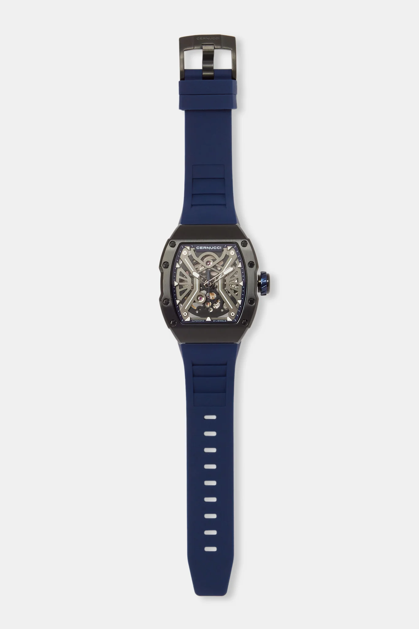 Skeleton Rubber Strap Watch - Navy - Image 2