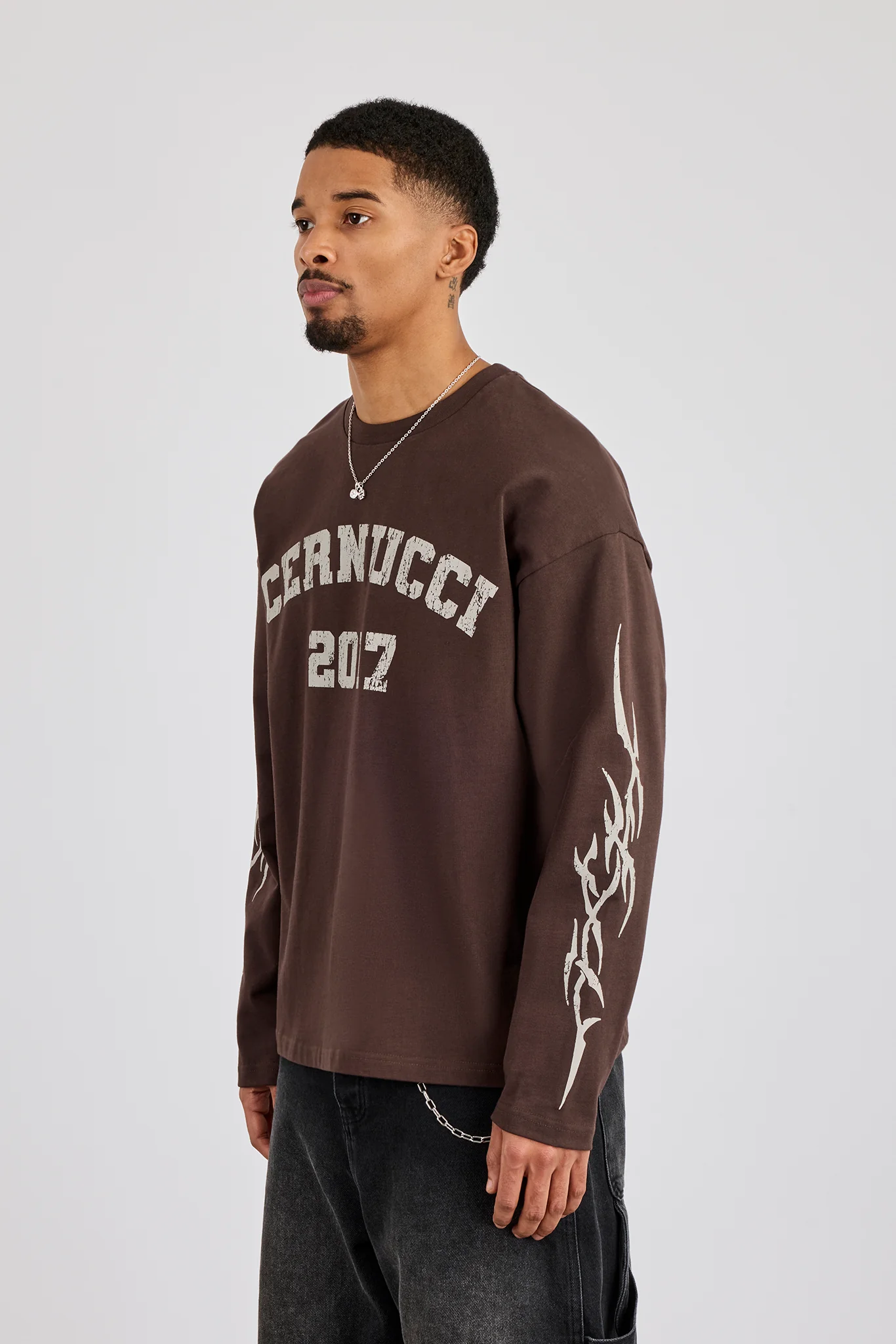 Sleeve Print Long Sleeve T-Shirt - Chocolate - Image 3