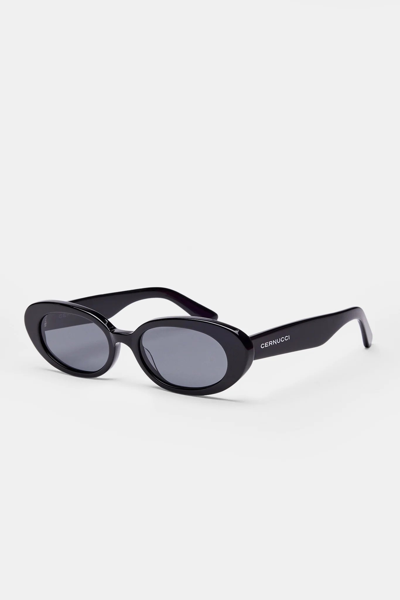 Slim Oval Acetate Sunglasses - Black