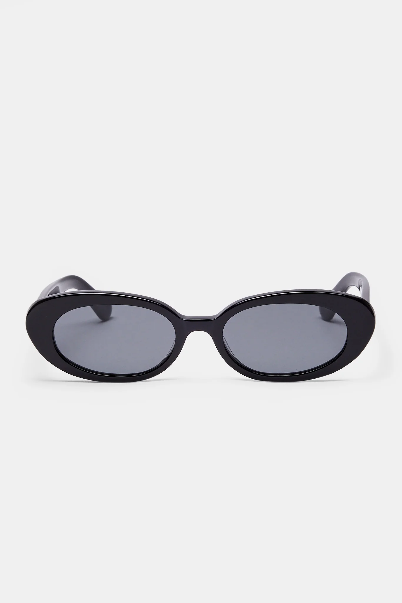Slim Oval Acetate Sunglasses - Black - Image 3