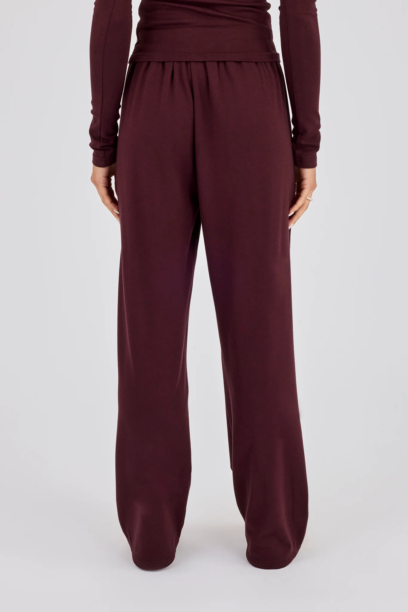 Soft Touch Button Detail Trouser - Burgundy - Image 3