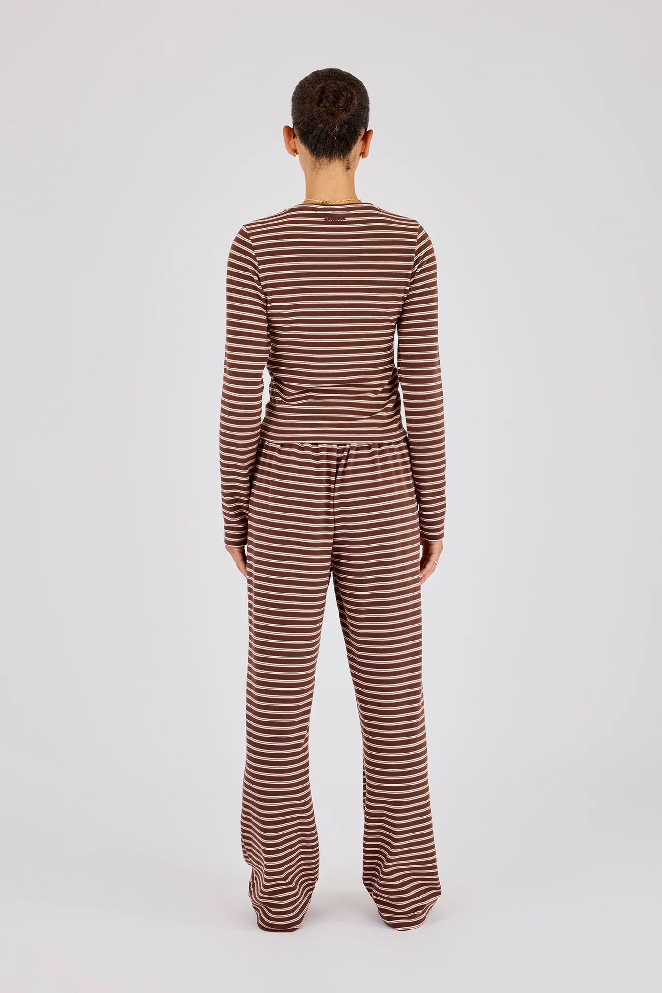 Soft Touch Double Stripe Long Sleeve Top & Wide Leg Trouser - Chocolate - Image 3