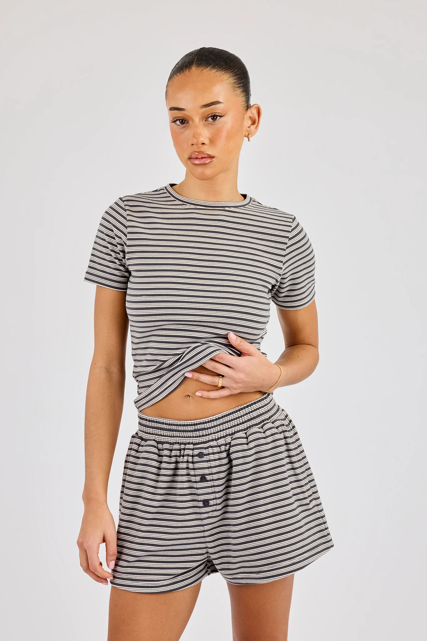 Soft Touch Double Stripe Short - Grey - Image 2