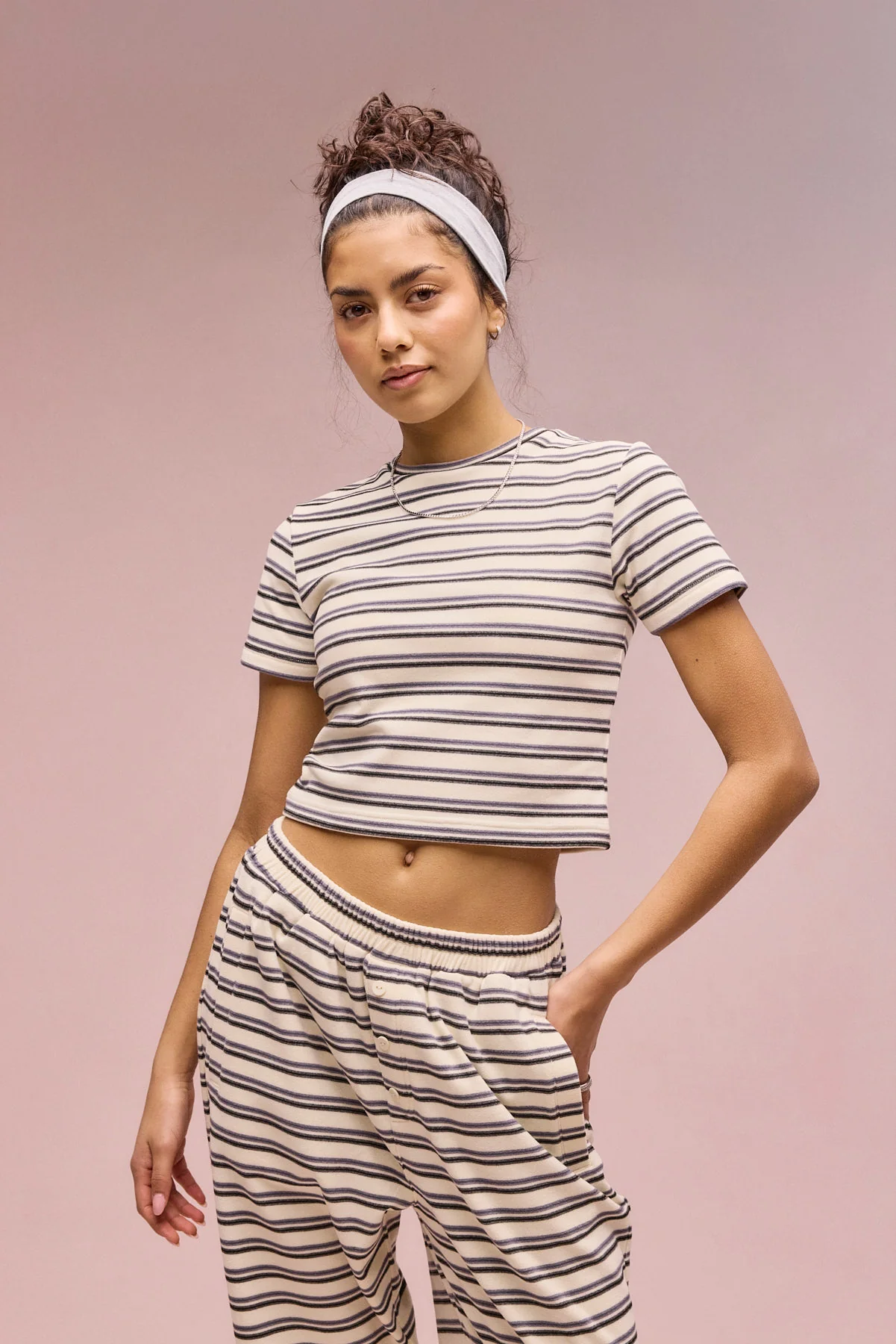 Soft Touch Double Stripe Short Sleeve Top - Blue - Image 2