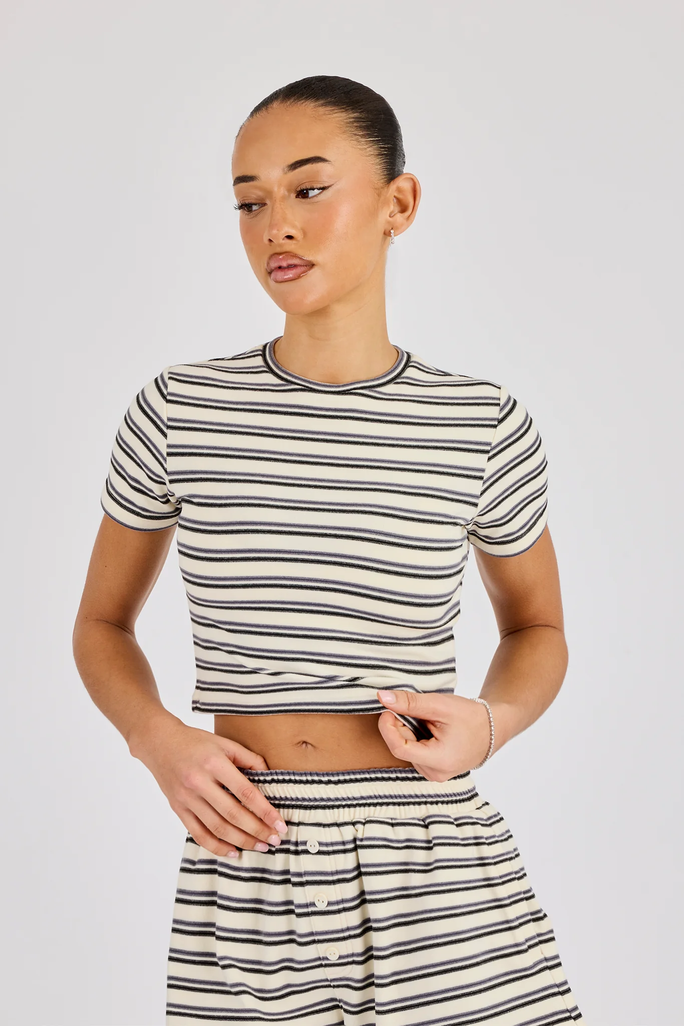 Soft Touch Double Stripe Short Sleeve Top - Blue - Image 4
