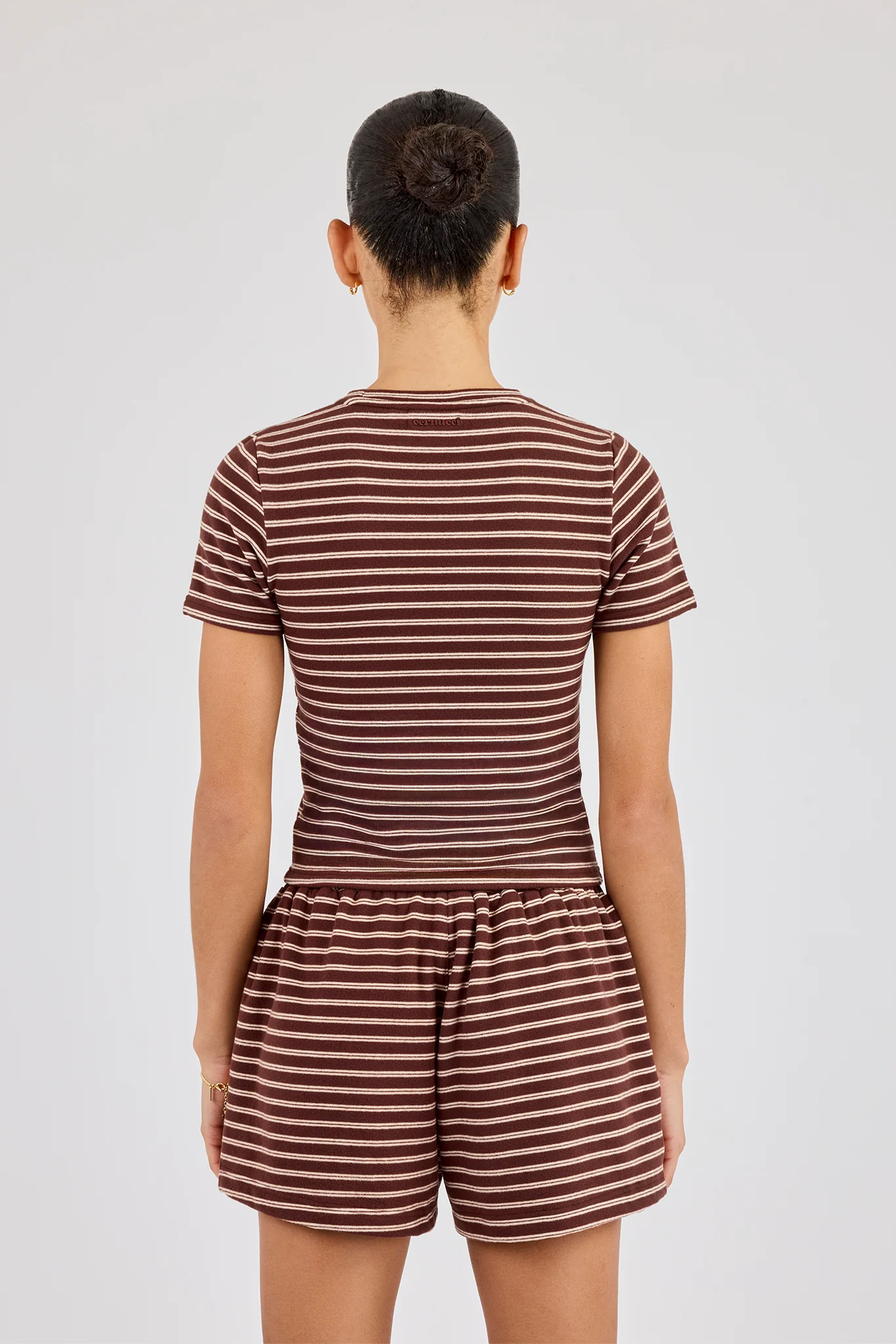 Soft Touch Double Stripe Short Sleeve Top - Chocolate - Image 4