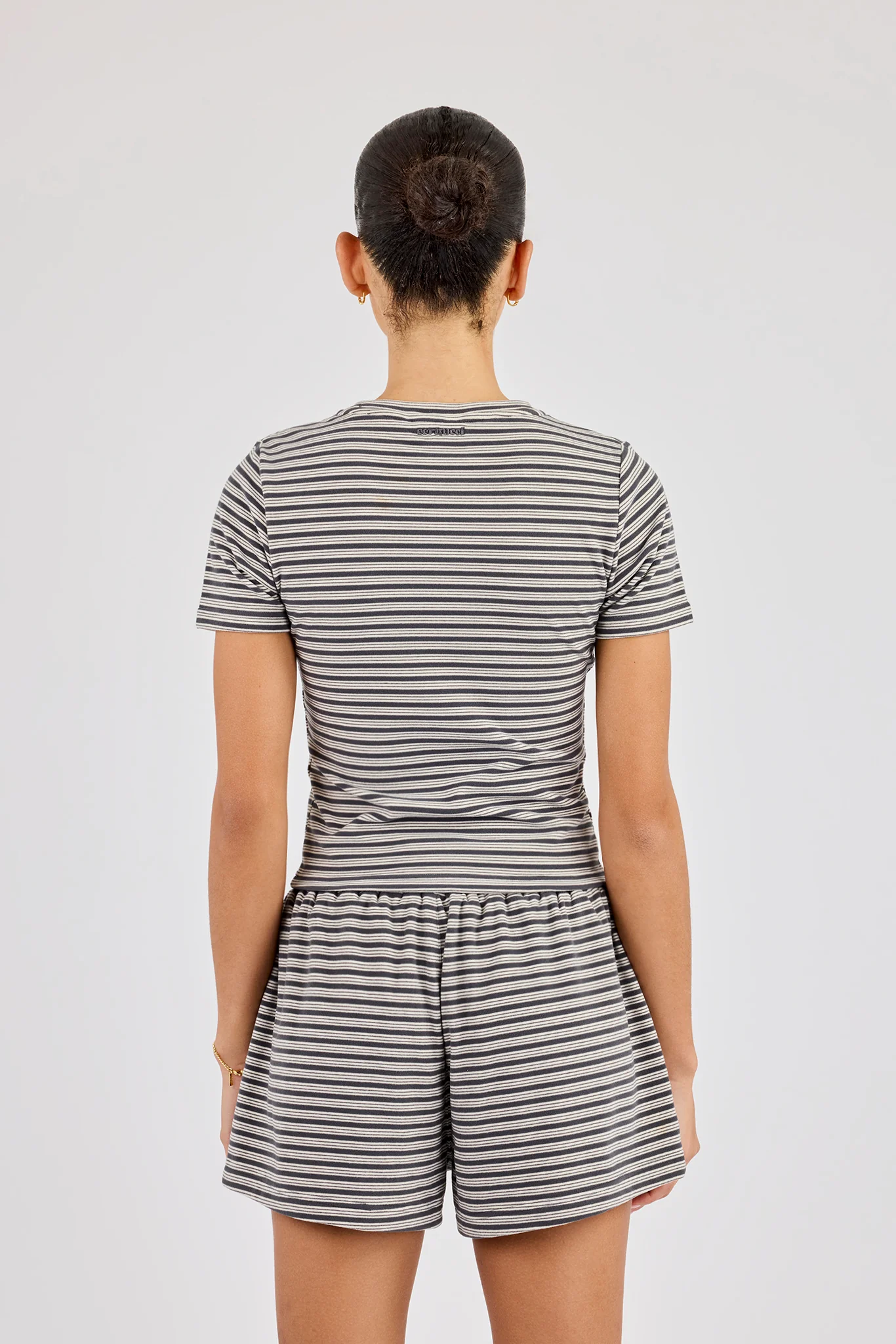 Soft Touch Double Stripe Short Sleeve Top - Grey - Image 3