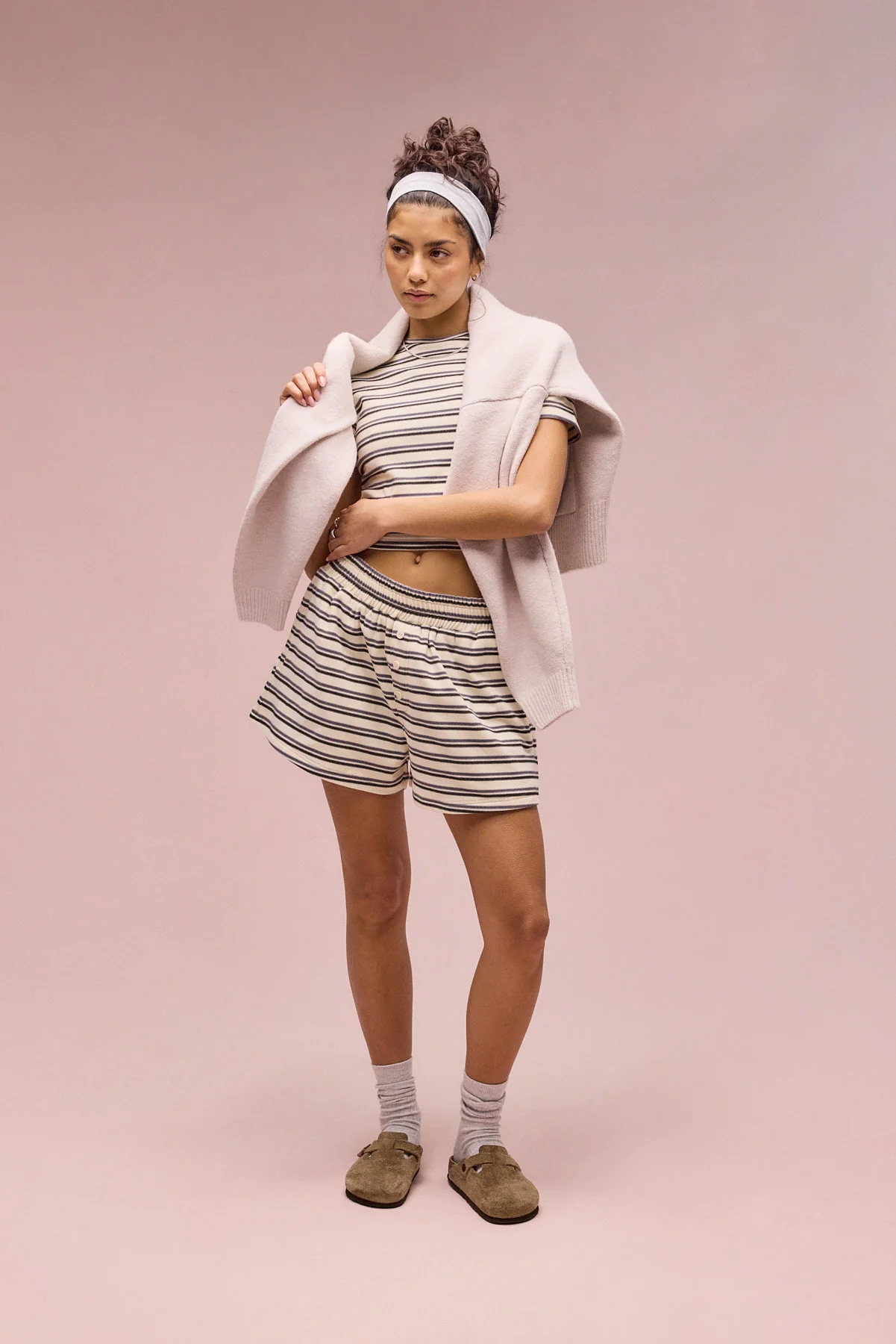 Soft Touch Double Stripe Short Sleeve Top & Short - Blue - Image 2