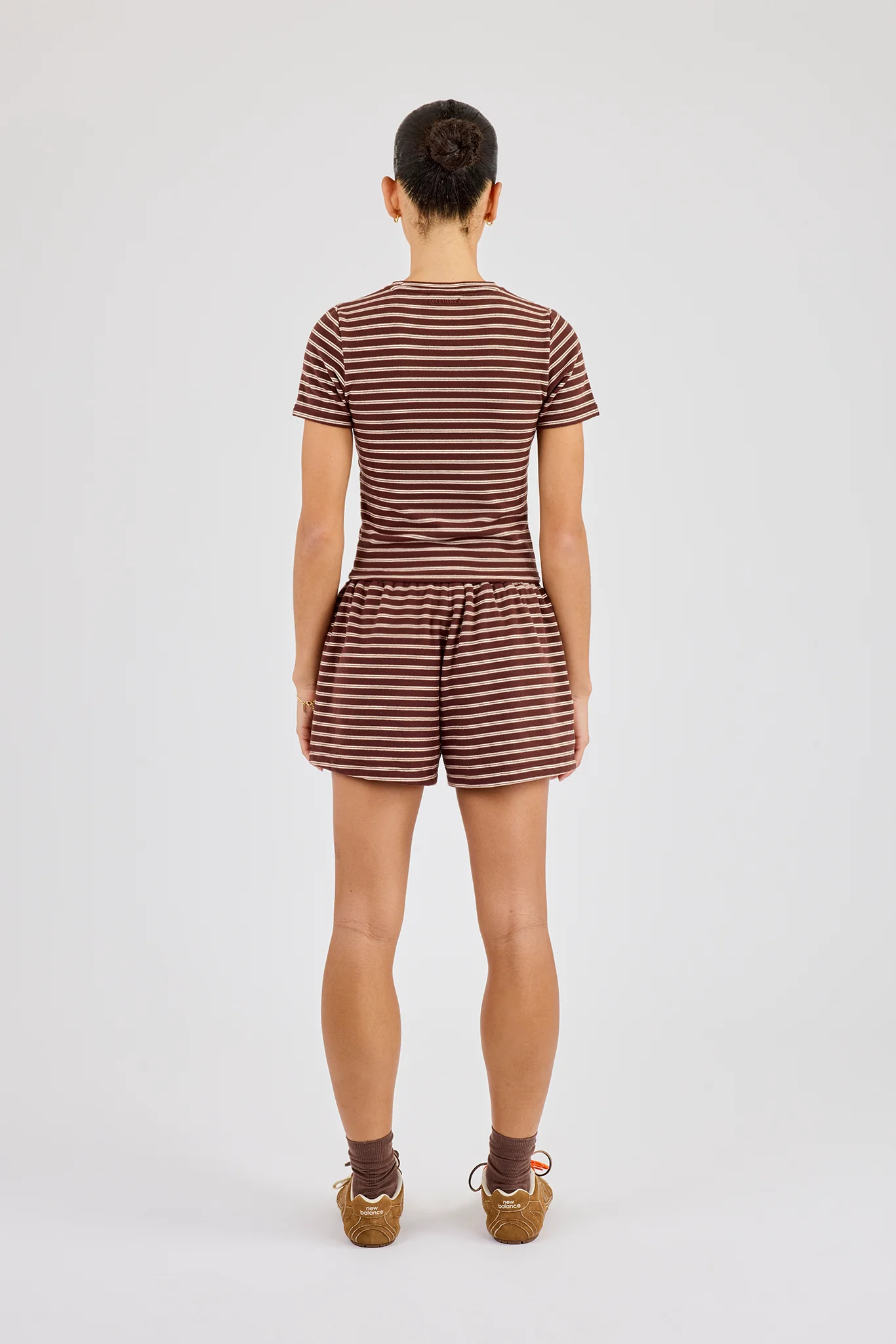 Soft Touch Double Stripe Short Sleeve Top & Short - Chocolate - Image 4