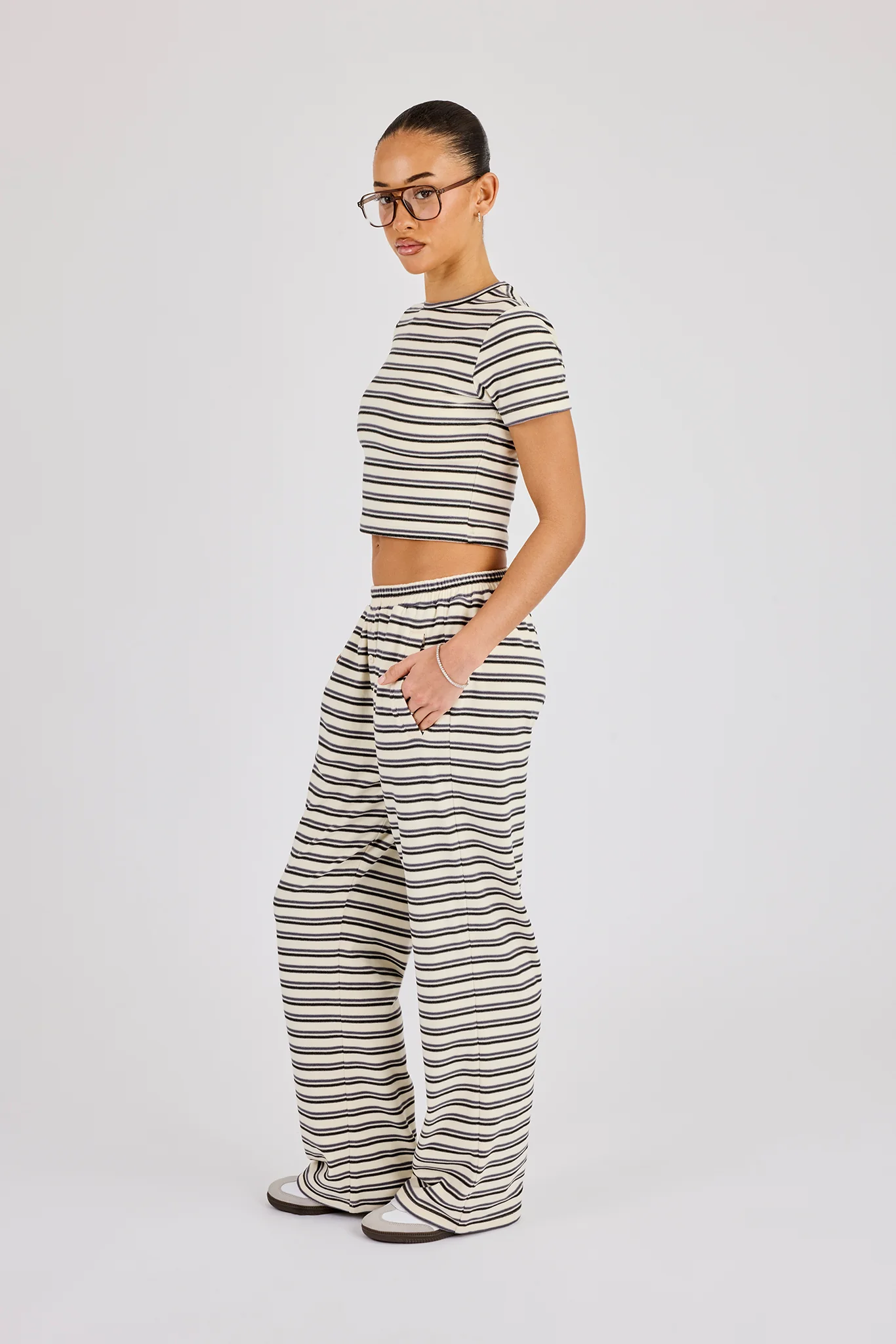 Soft Touch Double Stripe Short Sleeve Top & Trouser - Blue - Image 3