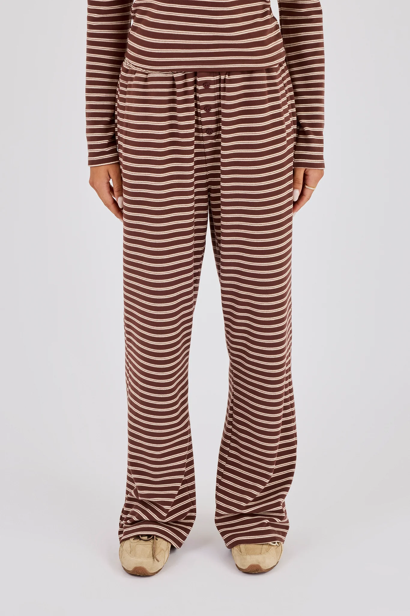 Soft Touch Double Stripe Wide Leg Trouser - Chocolate - Image 2
