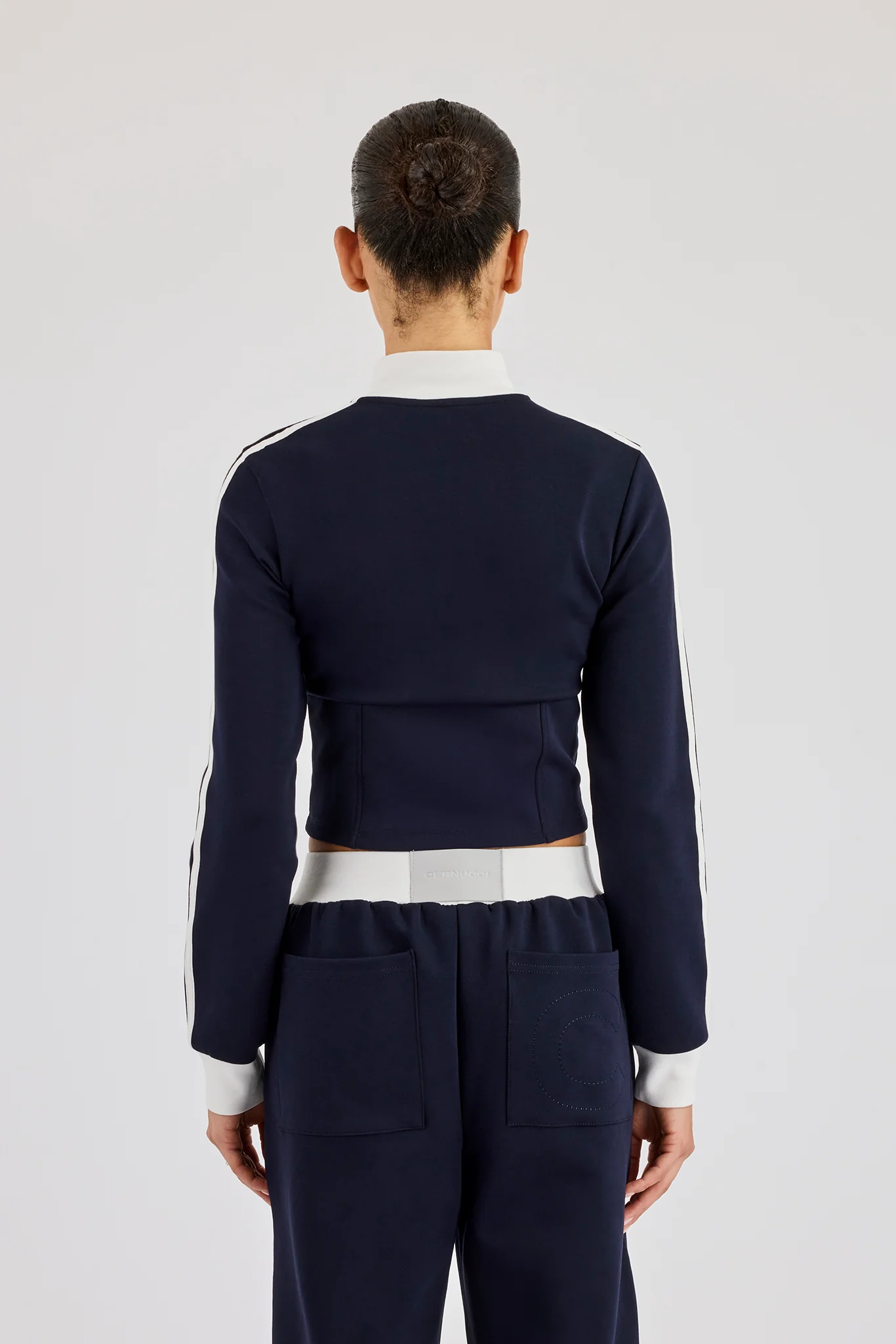 Soft Touch Fitted Zip Through Track Top - Navy Blue - Image 3