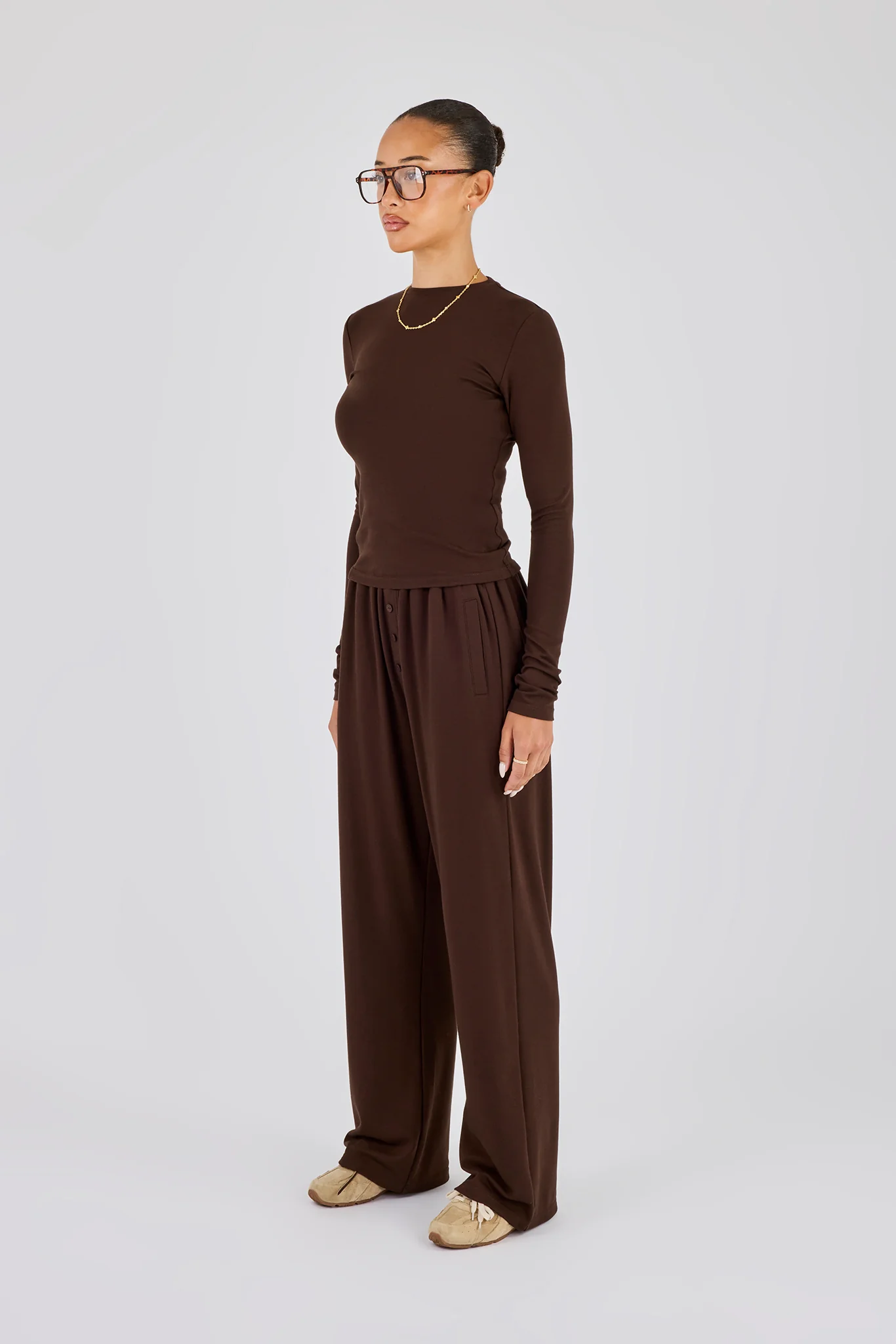 Soft Touch Long Sleeve Top & Trouser - Chocolate - Image 2