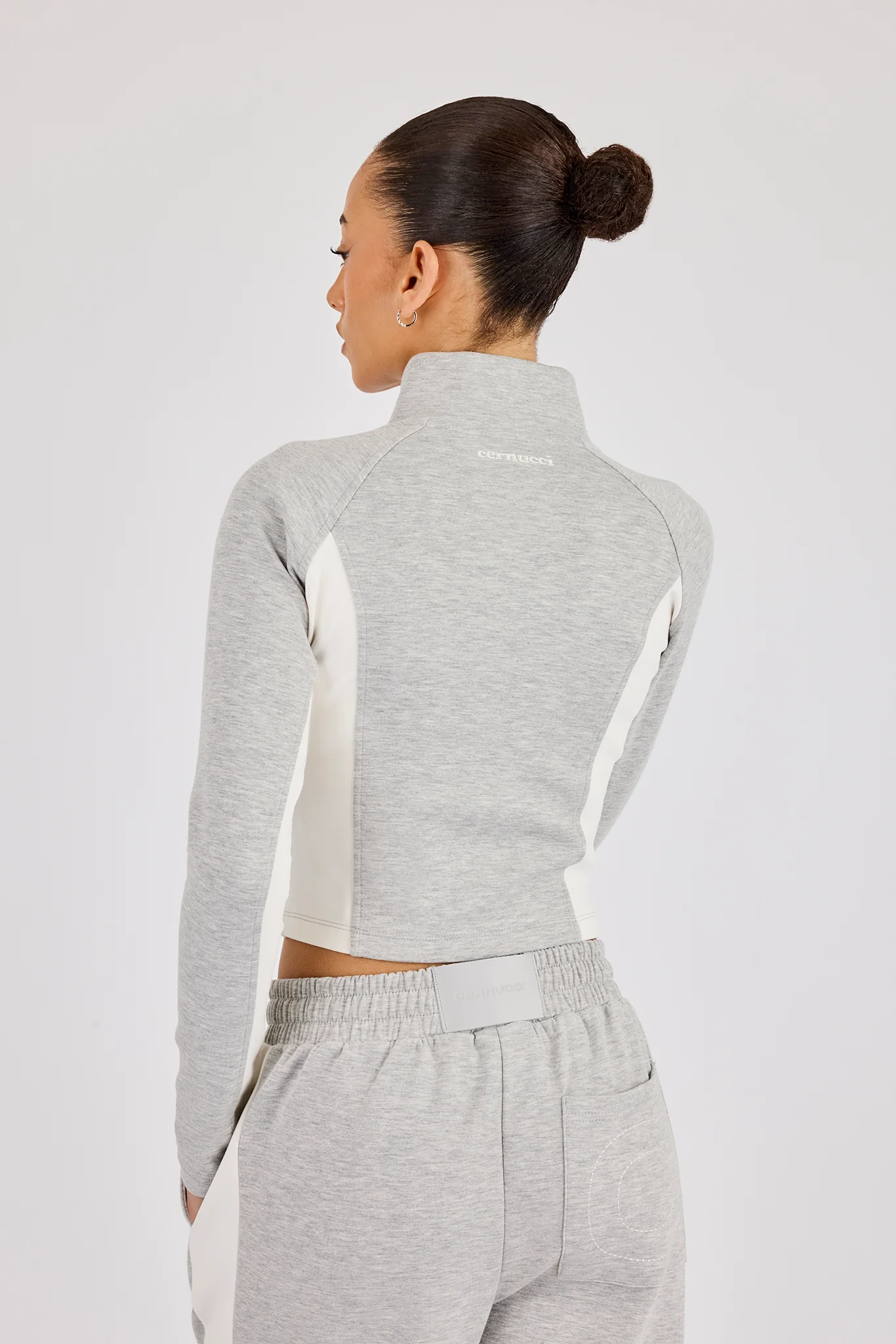 Soft Touch Panelled Fitted Funnel Neck - Grey - Image 3