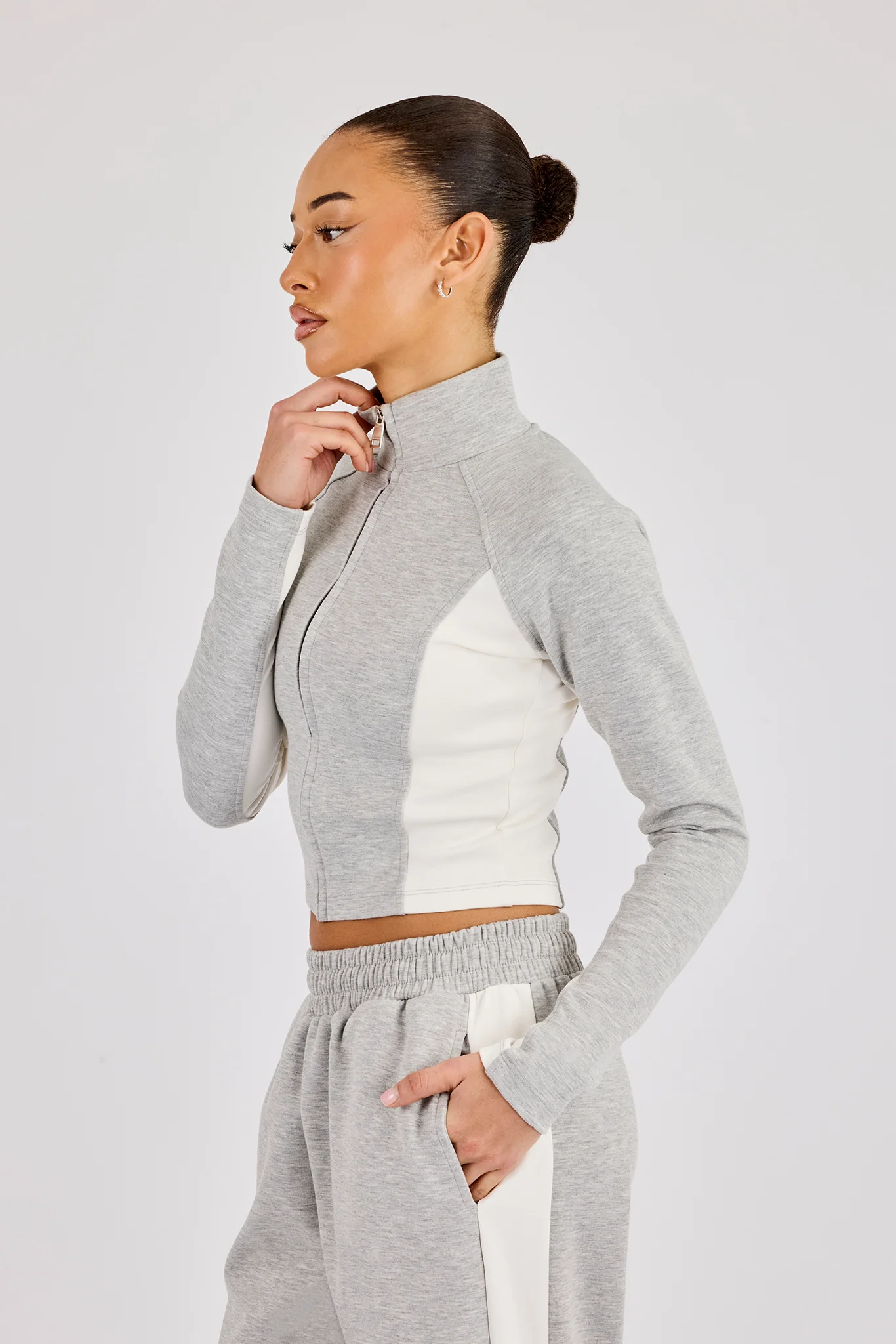 Soft Touch Panelled Fitted Funnel Neck - Grey - Image 4