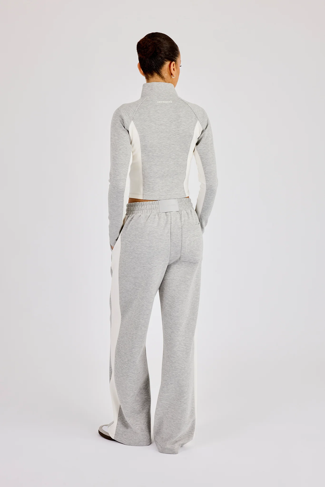 Soft Touch Panelled Fitted Funnel Neck & Panelled Jogger - Grey - Image 3