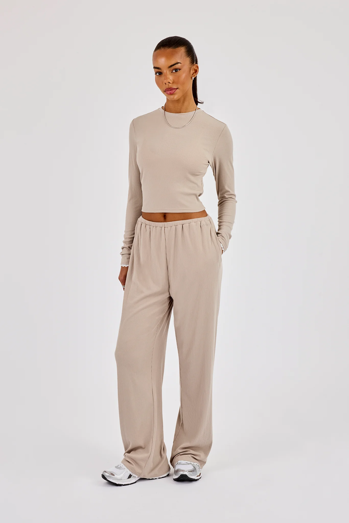 Soft Touch Ribbed Trouser - Taupe - Image 4