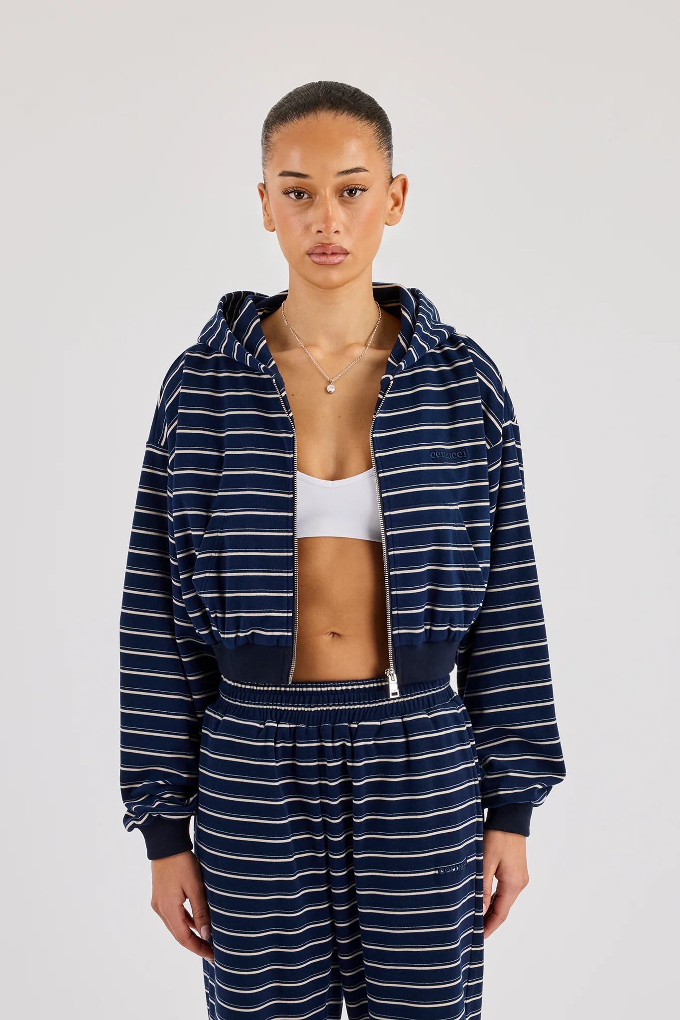 Soft Touch Stripe Zip Through Hoodie - Navy - Image 4