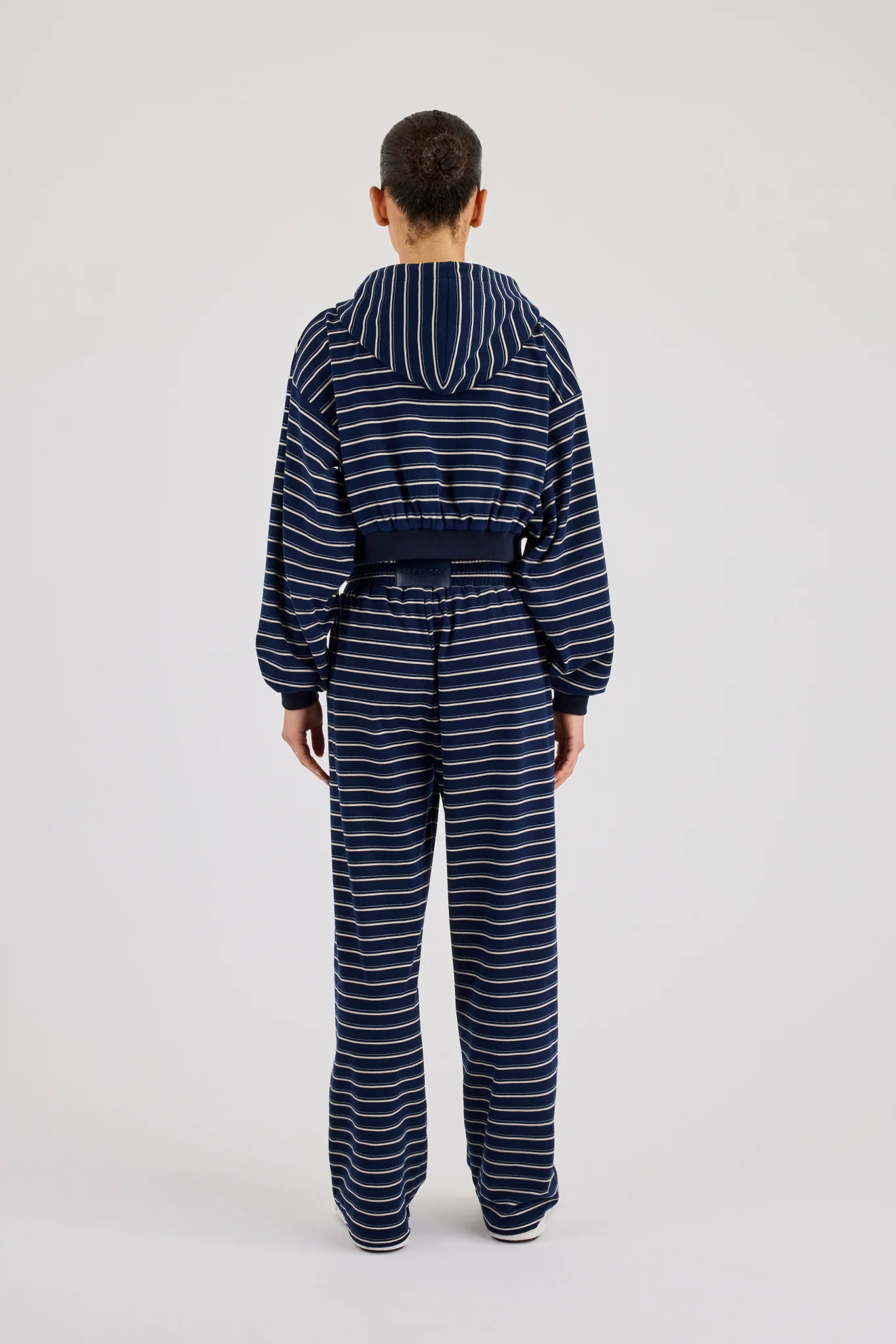 Soft Touch Stripe Zip Through Hoodie & Wide Leg Jogger - Navy - Image 4