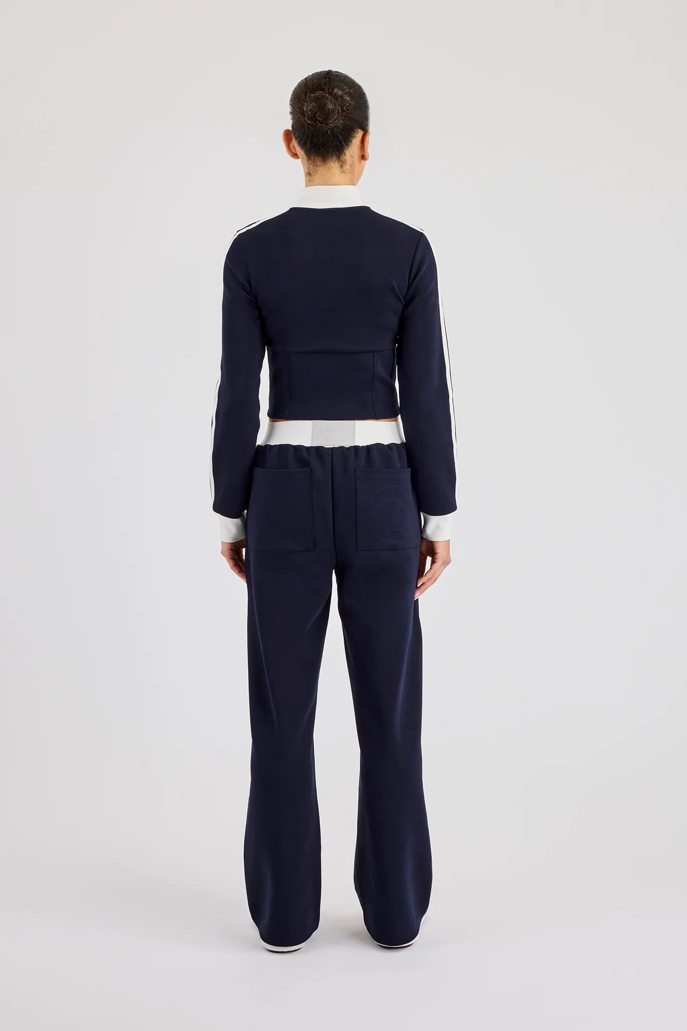 Soft Touch Stripe Zip Through Track Jacket & Wide Leg Jogger - Navy Blue - Image 4