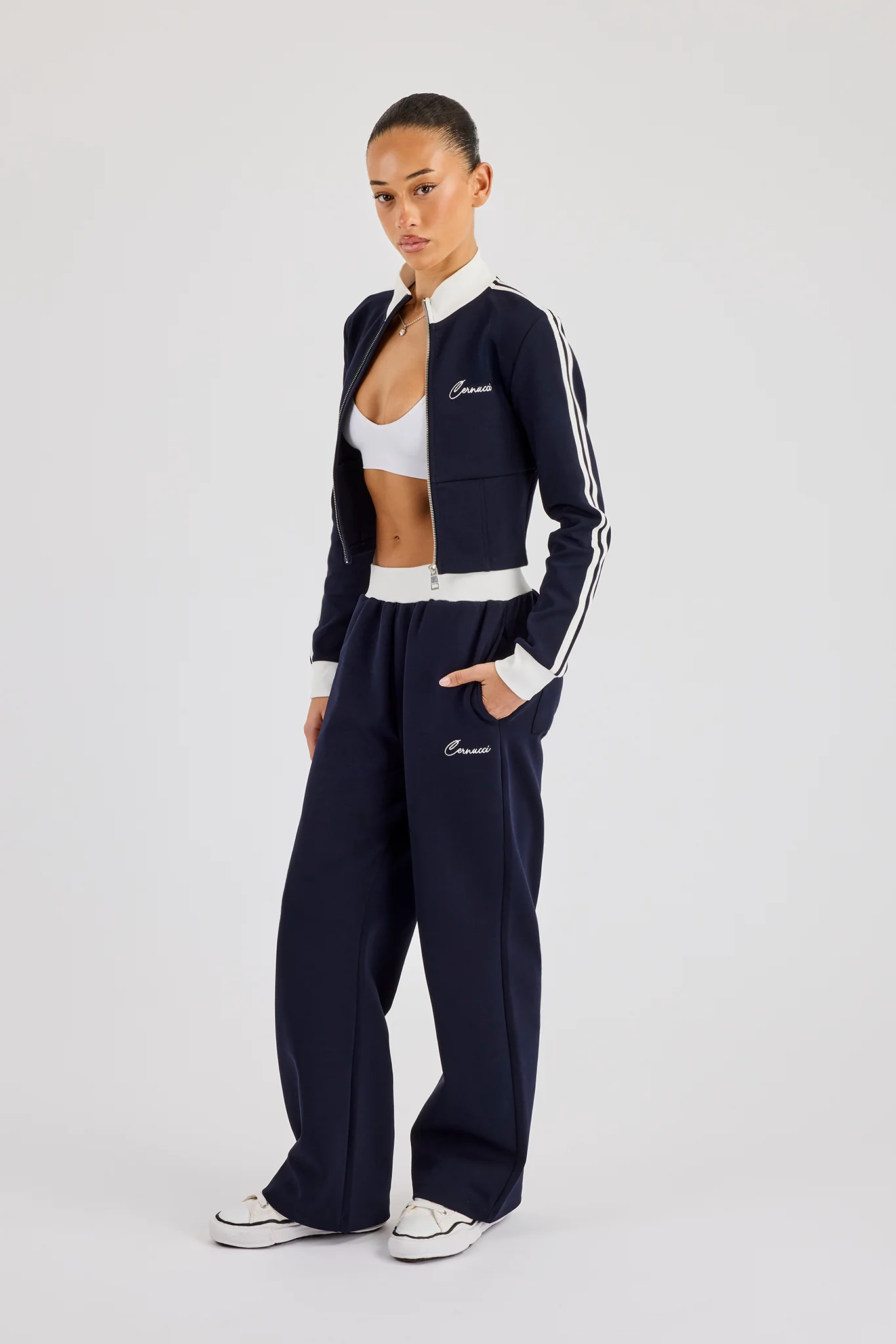 Soft Touch Wide Leg Jogger - Navy Blue - Image 4