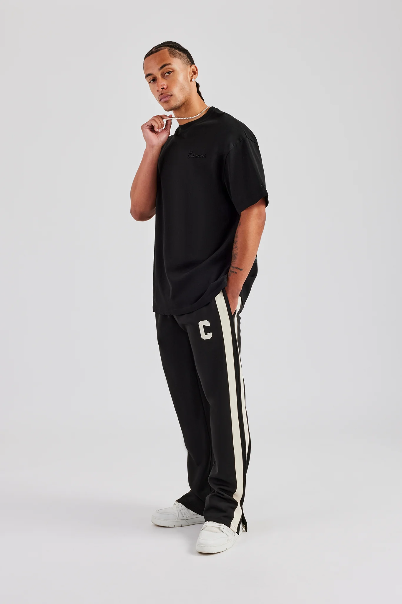 Split Hem Double Panel C Track Pant - Black - Image 4