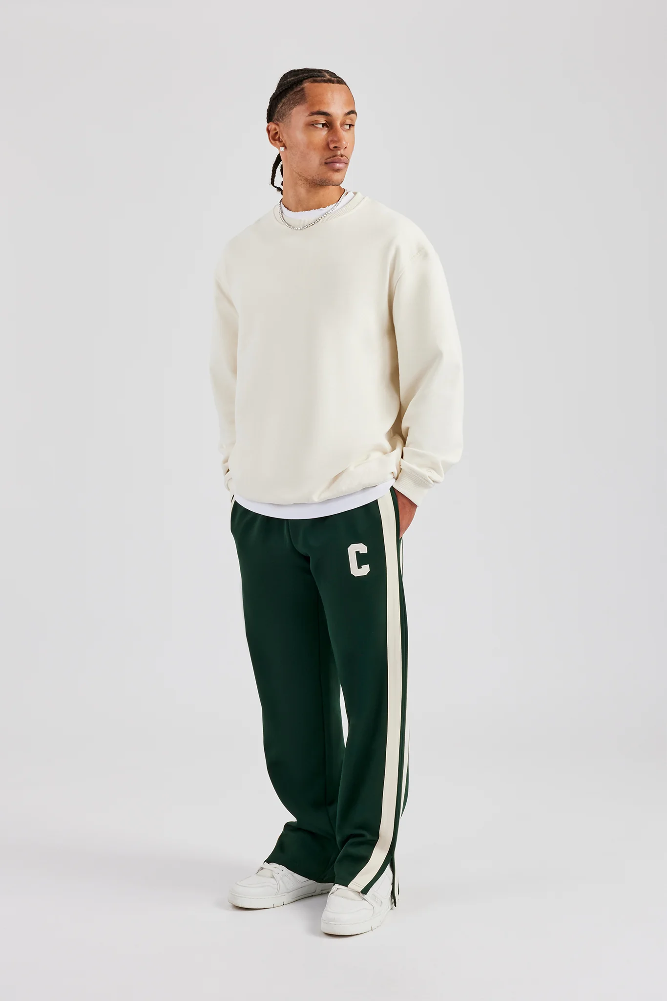 Split Hem Double Panel C Track Pant - Forest Green - Image 5