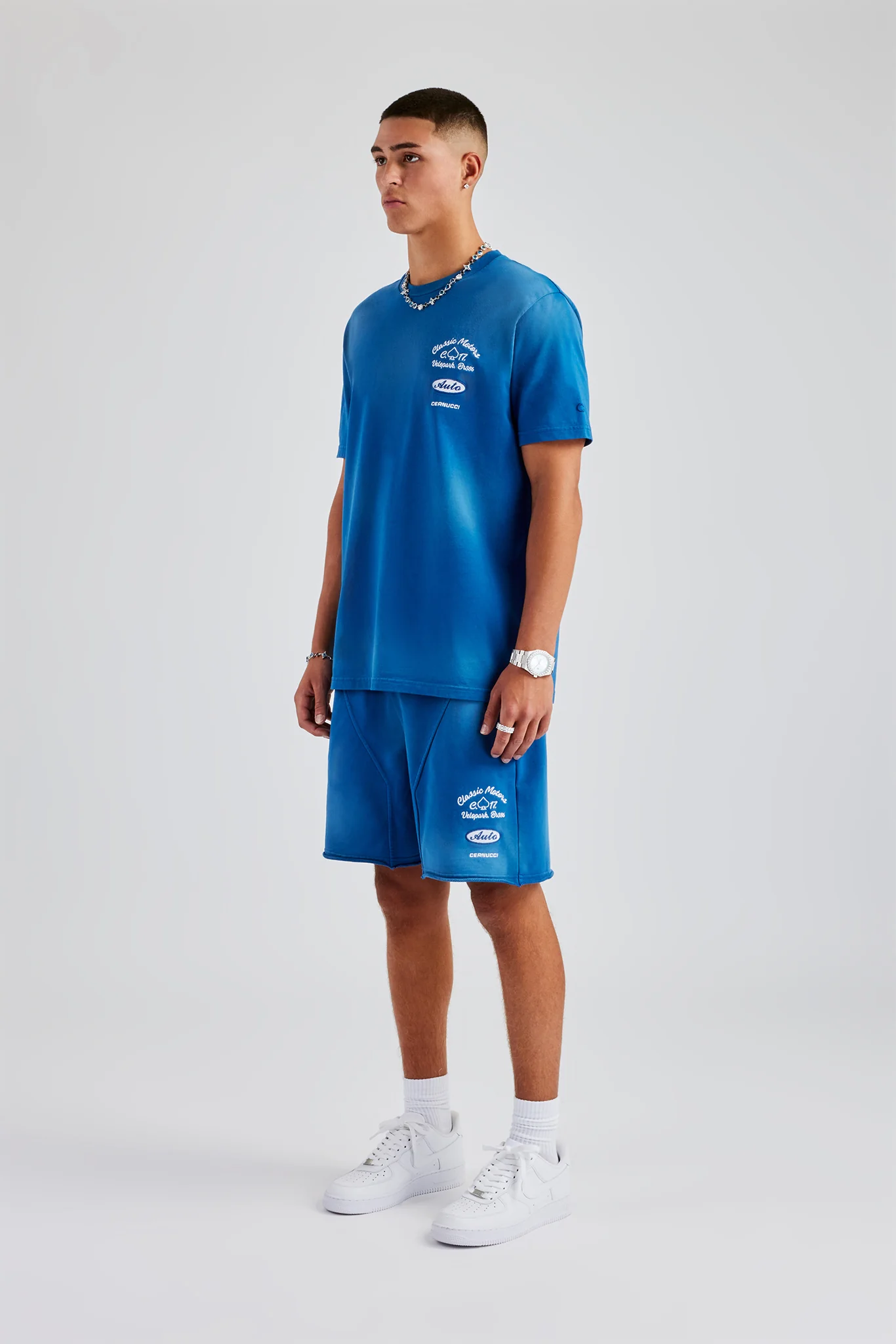 Spray Washed T-Shirt & Short Set - Blue - Image 2