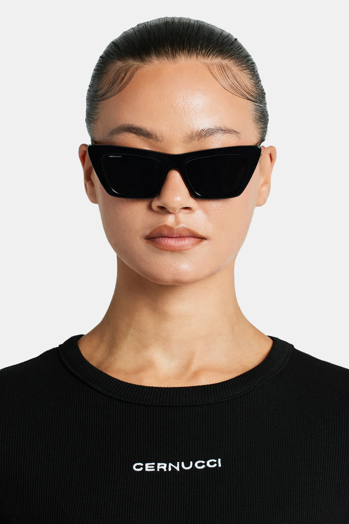 Square Cat Eye Acetate Frame Sunglasses - Black - Image 5