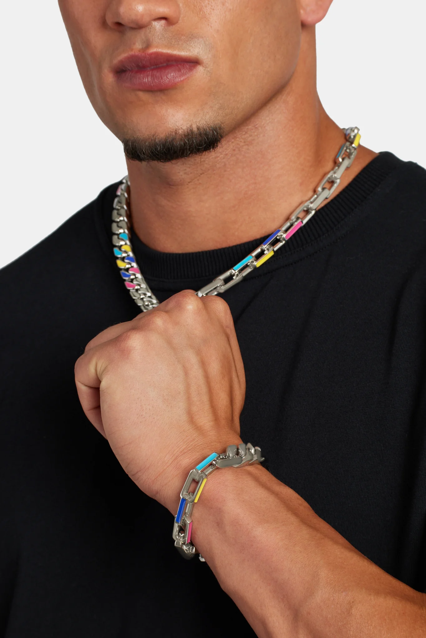 Colour Enamel Cuban and Link Mix Bracelet - Image 4