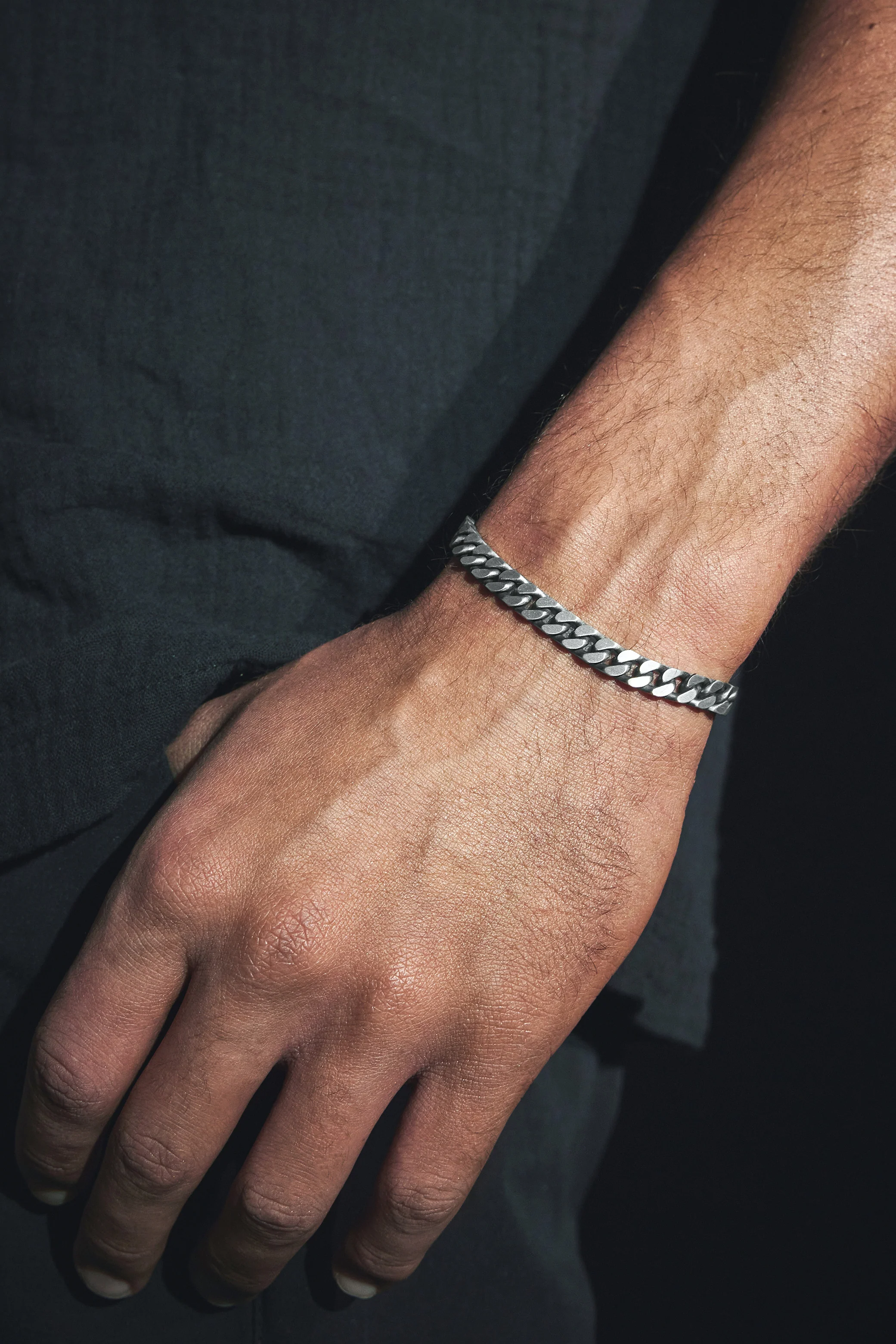 925 Sterling Silver Oxidised Flat Cuban Bracelet - Image 2