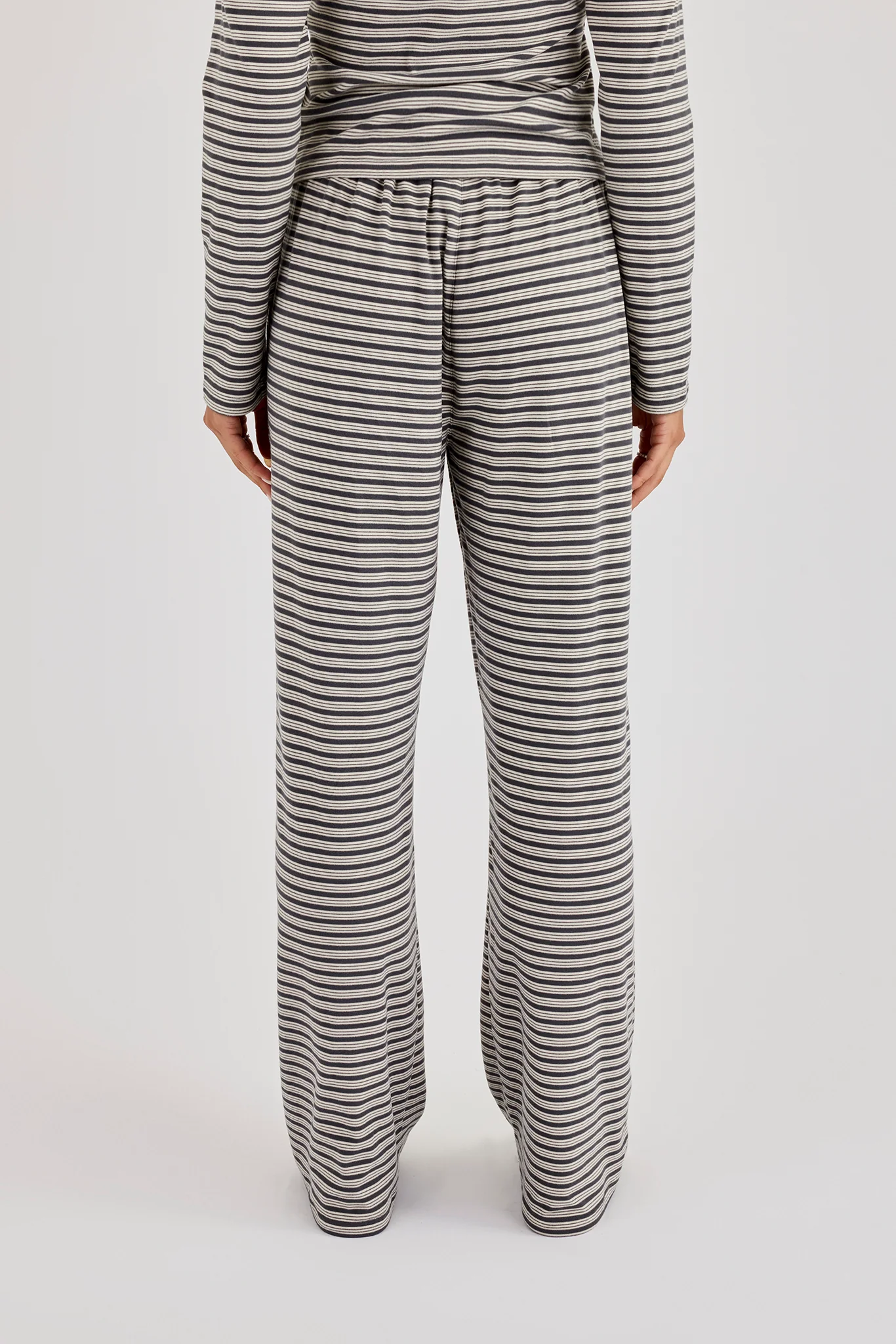 Stripe Soft Touch Button Detail Wide Leg Jogger - Grey - Image 4