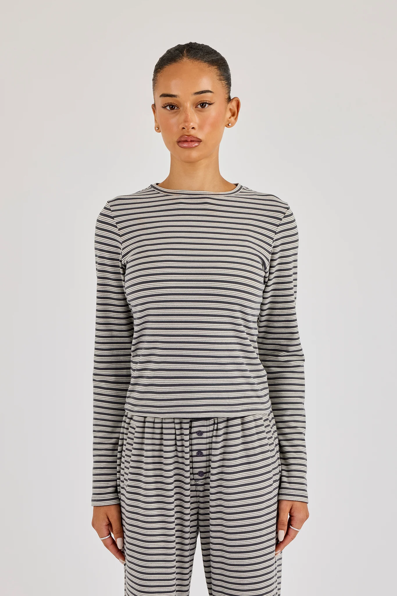Stripe Soft Touch Long Sleeve Top - Grey - Image 4