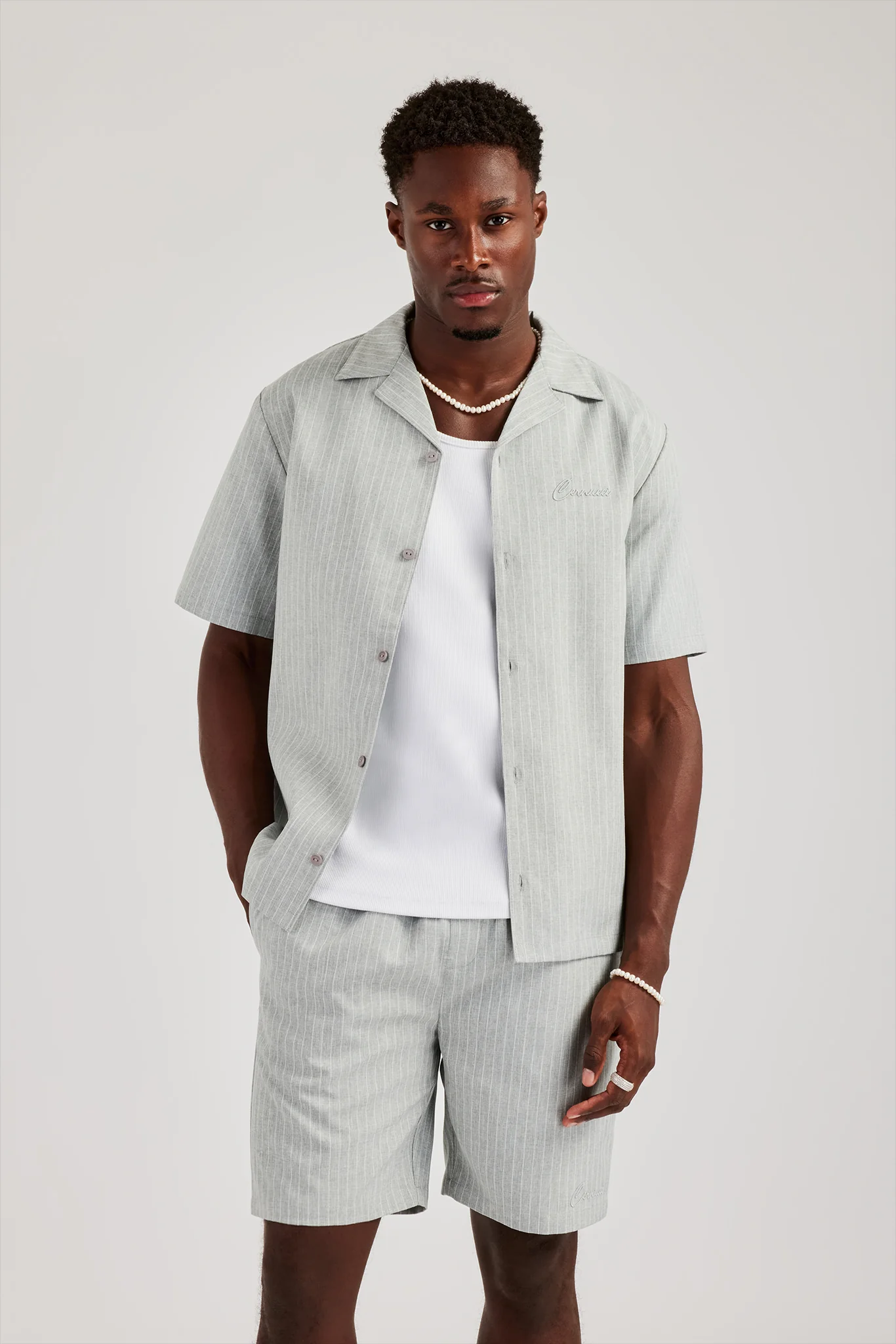 Striped Button Front Revere Shirt & Short Set - Image 3