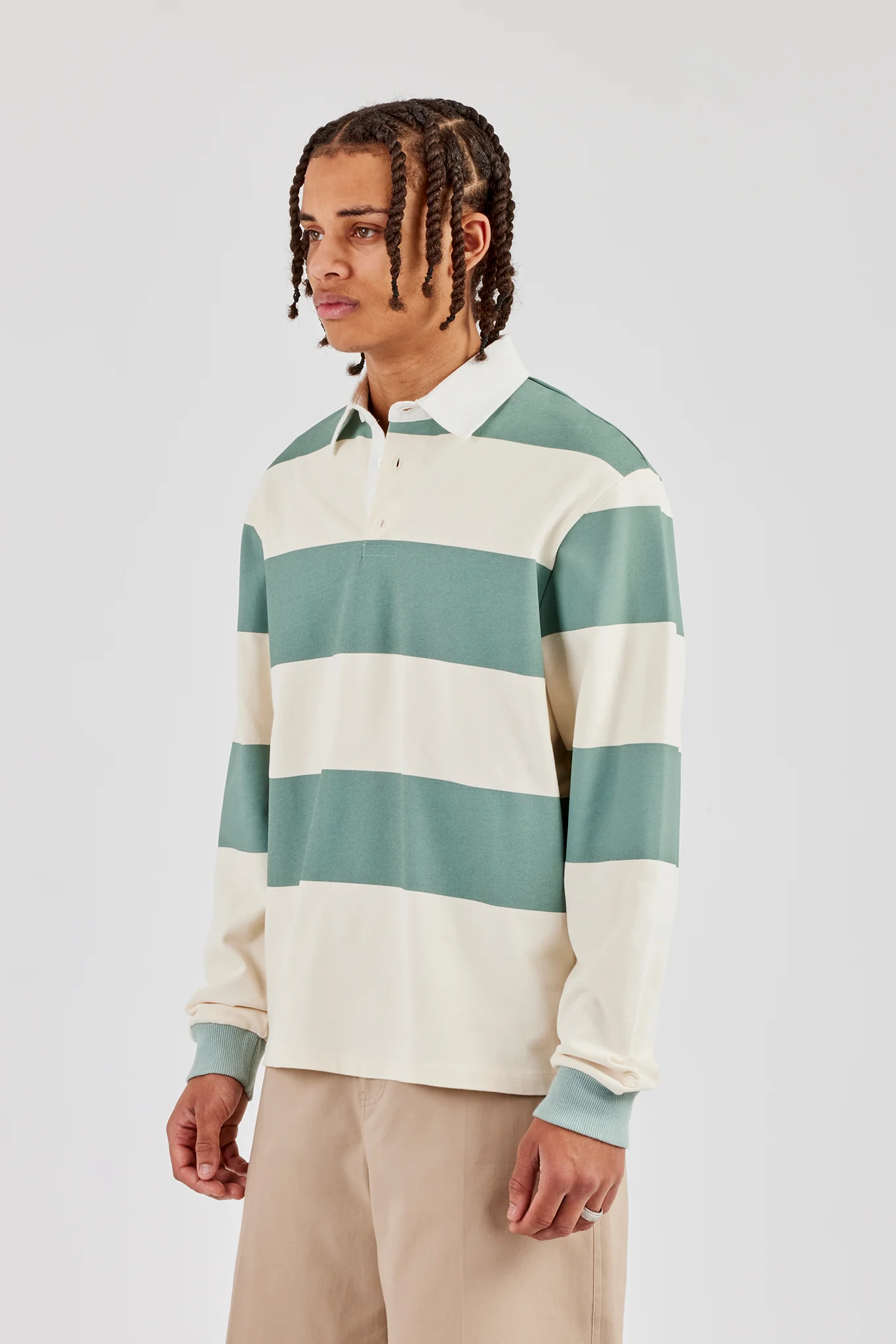 Striped Rugby Polo Top - Green - Image 2