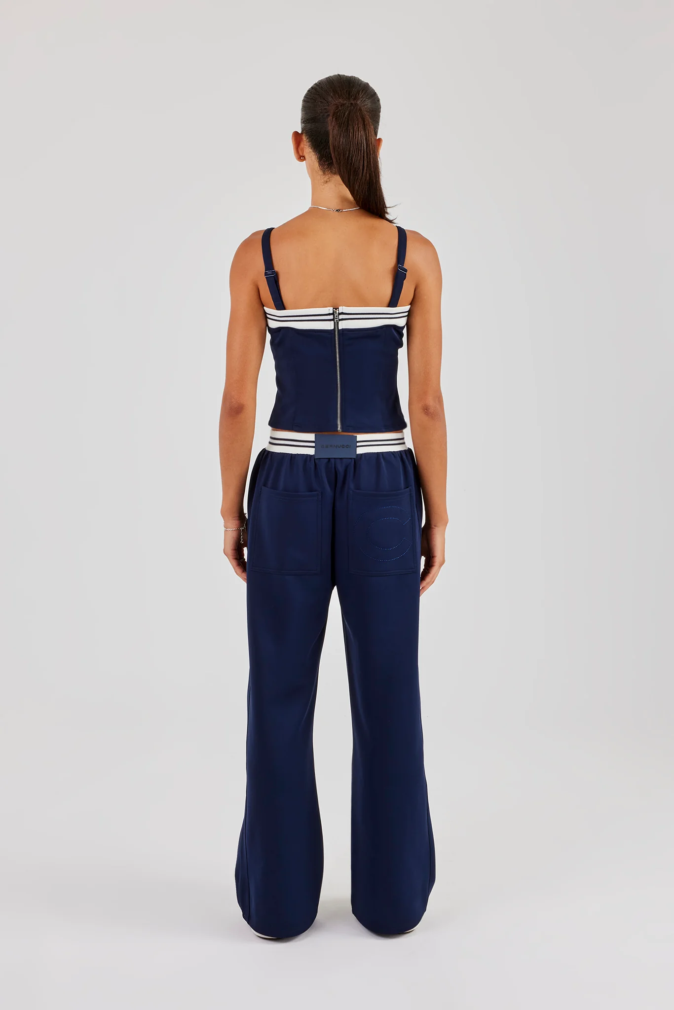 Structured Top & Wide Leg Trouser - Navy Blue - Image 4