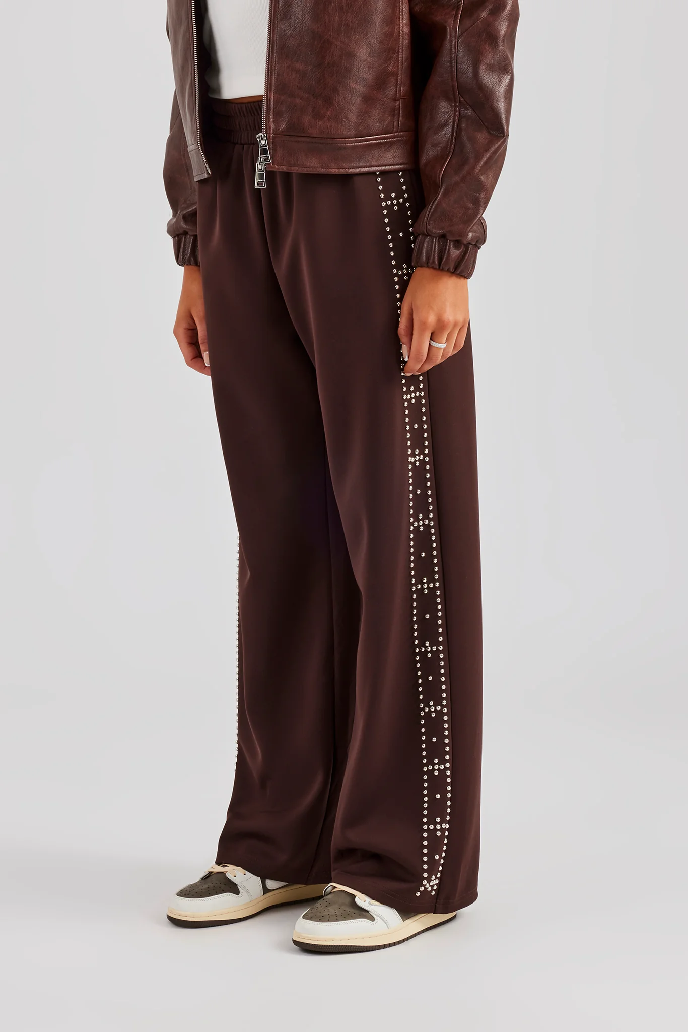 Stud Wide Leg Jogger - Chocolate