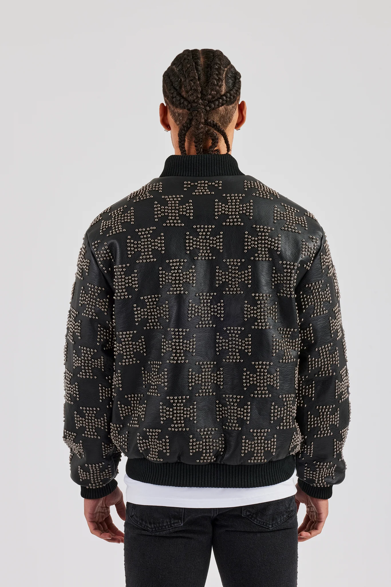 Studded Oversized PU Bomber Jacket - Image 2