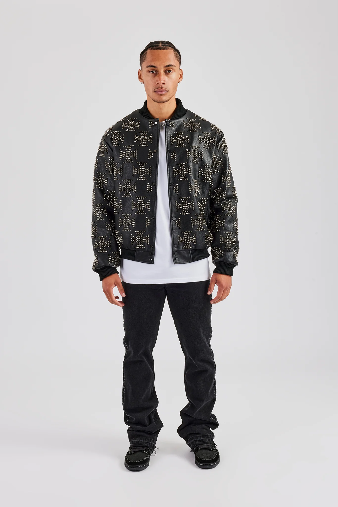 Studded Oversized PU Bomber Jacket - Image 4