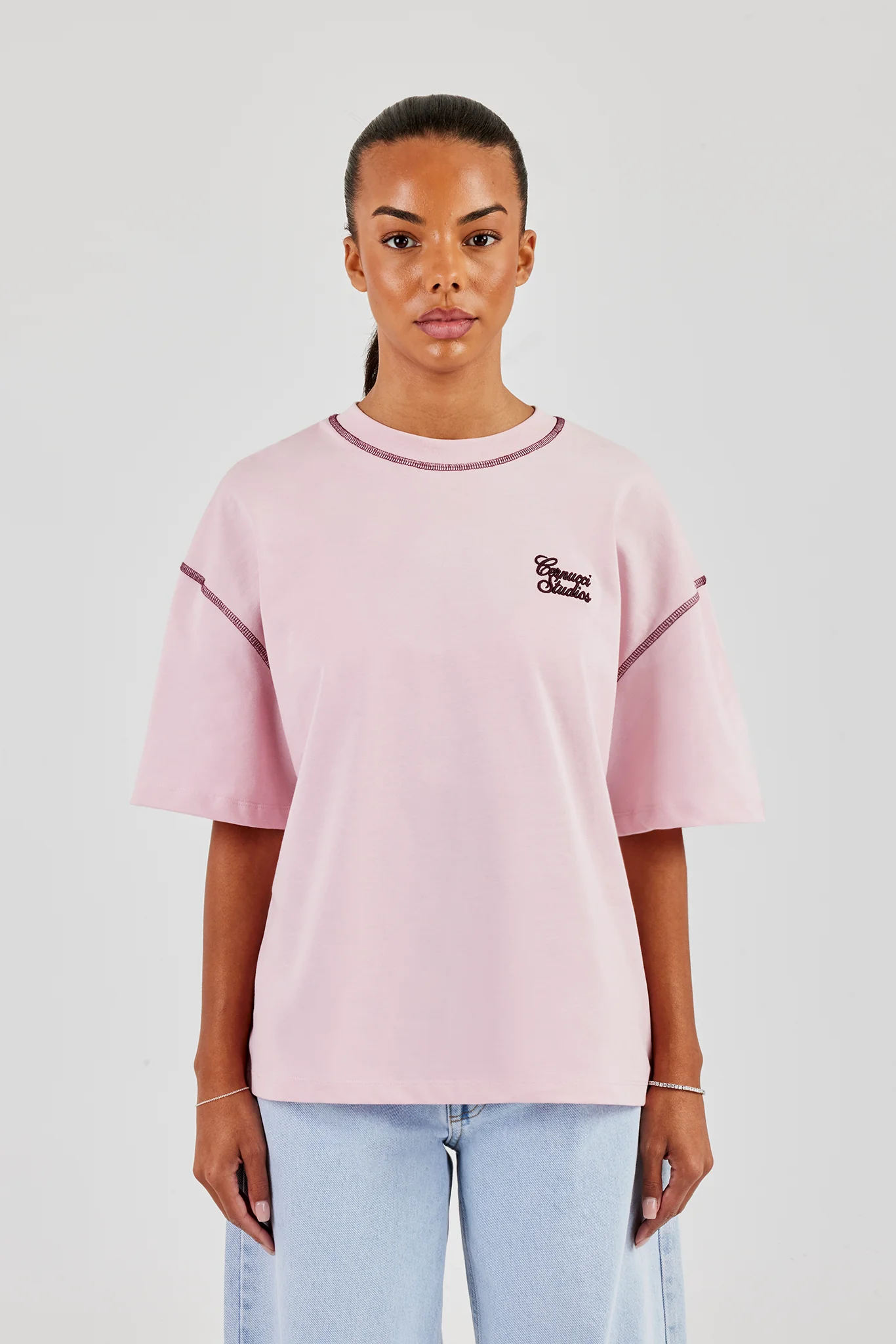 Studios Back Print Oversized T-Shirt - Baby Pink - Image 2