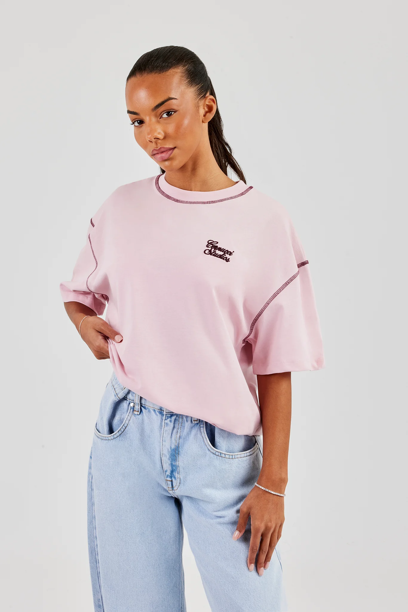 Studios Back Print Oversized T-Shirt - Baby Pink - Image 4