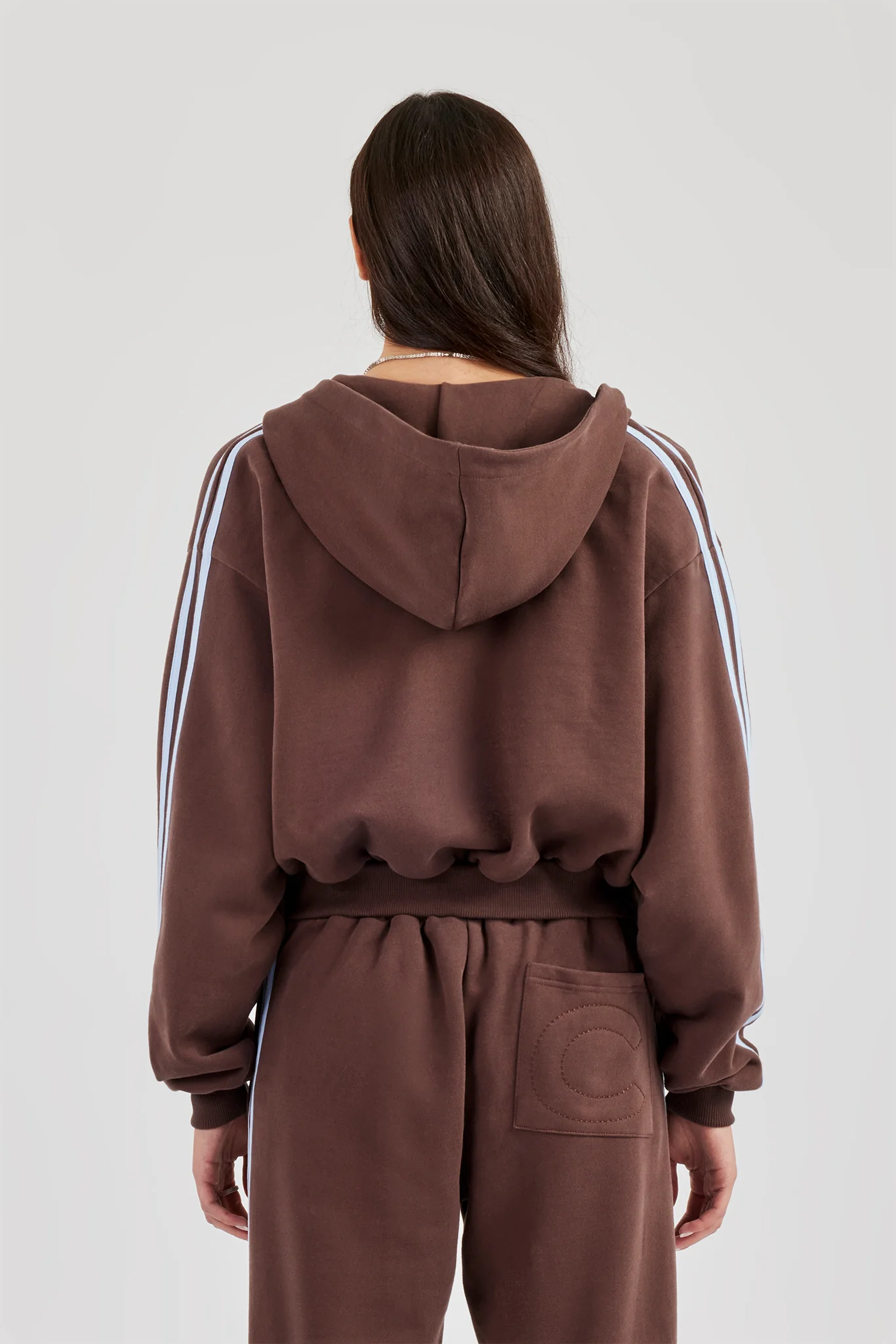 Studios Taping Boxy Zip Through Hoodie - Chocolate - Image 3