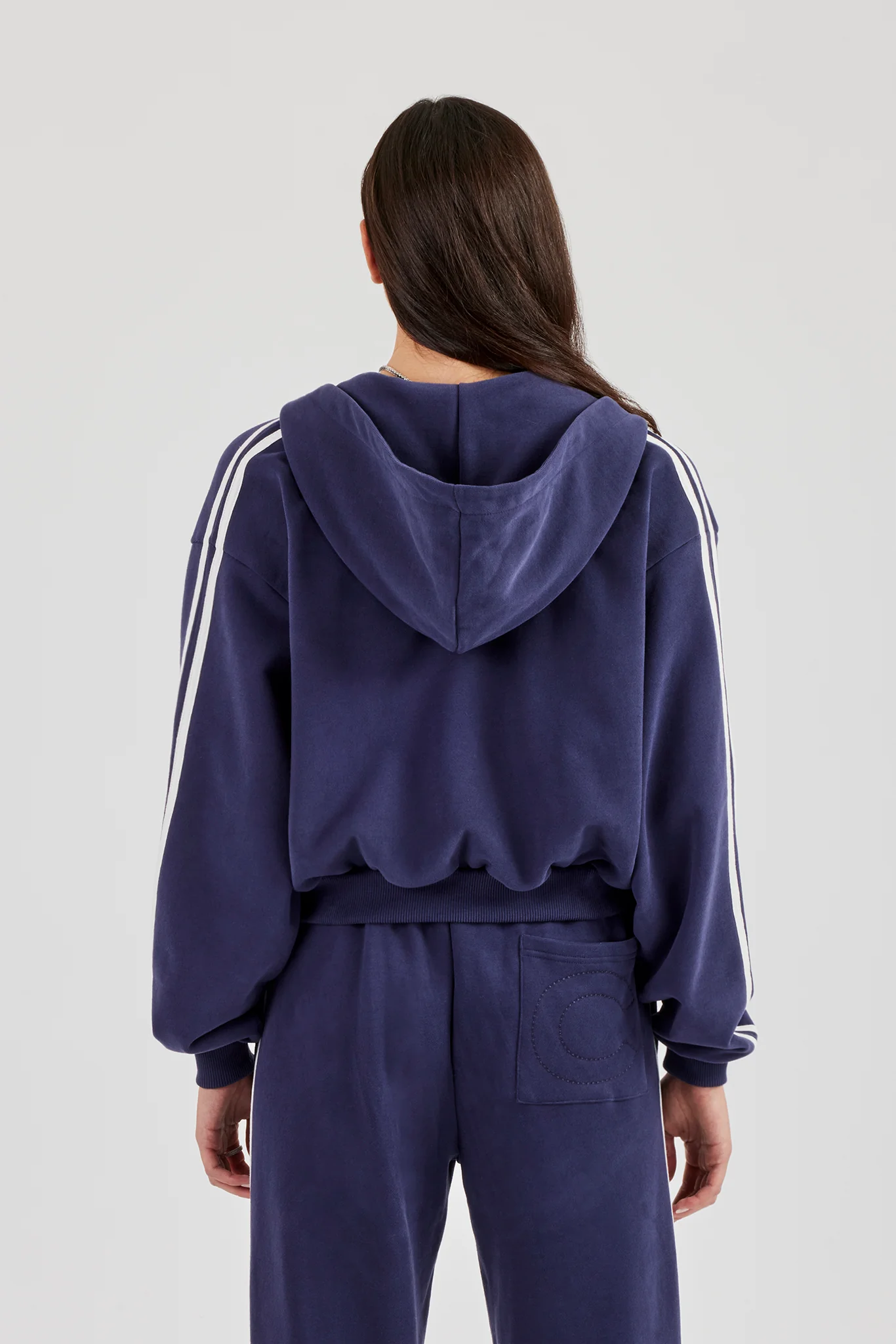 Studios Taping Boxy Zip Through Hoodie - Navy Blue - Image 3