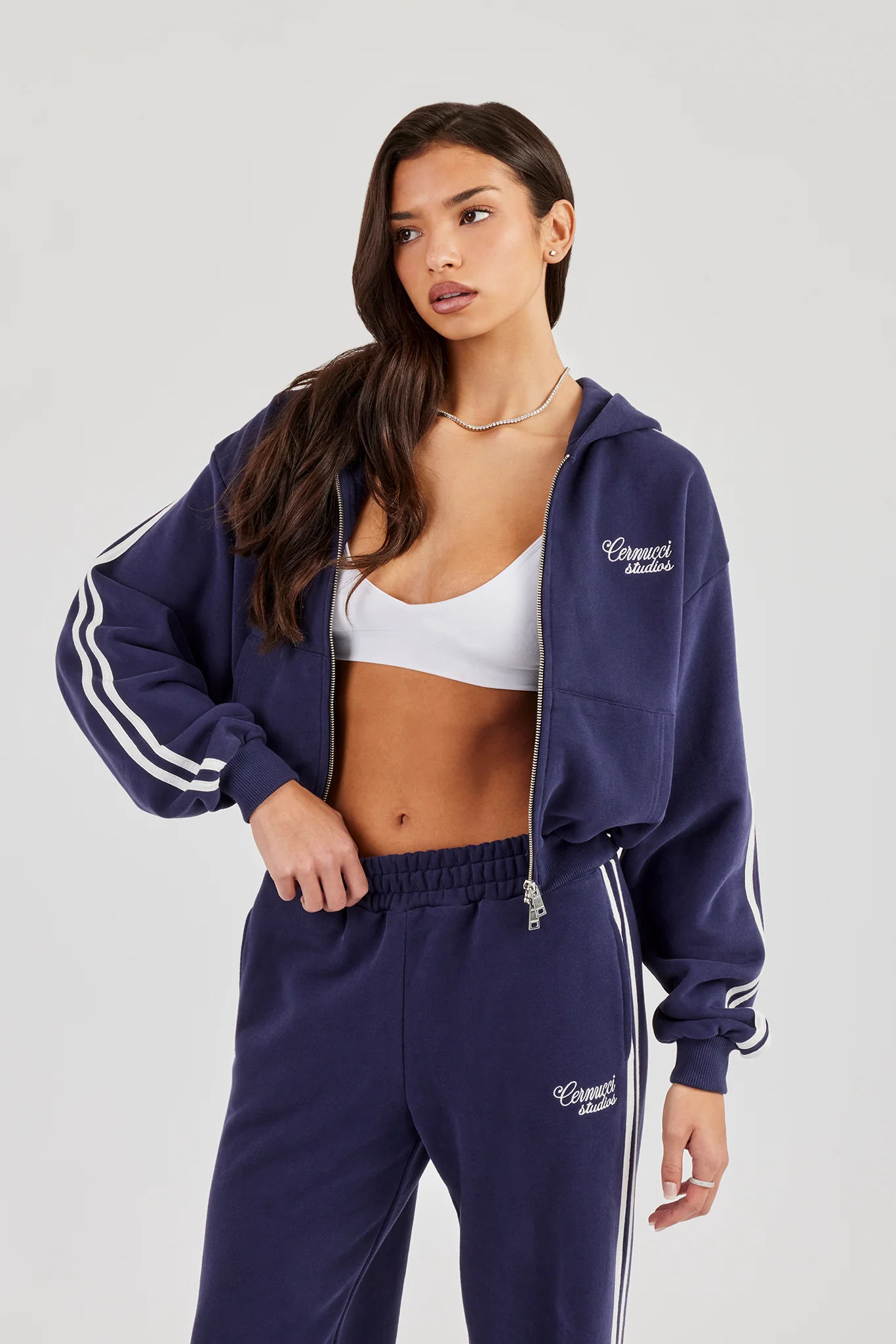 Studios Taping Boxy Zip Through Hoodie - Navy Blue - Image 4