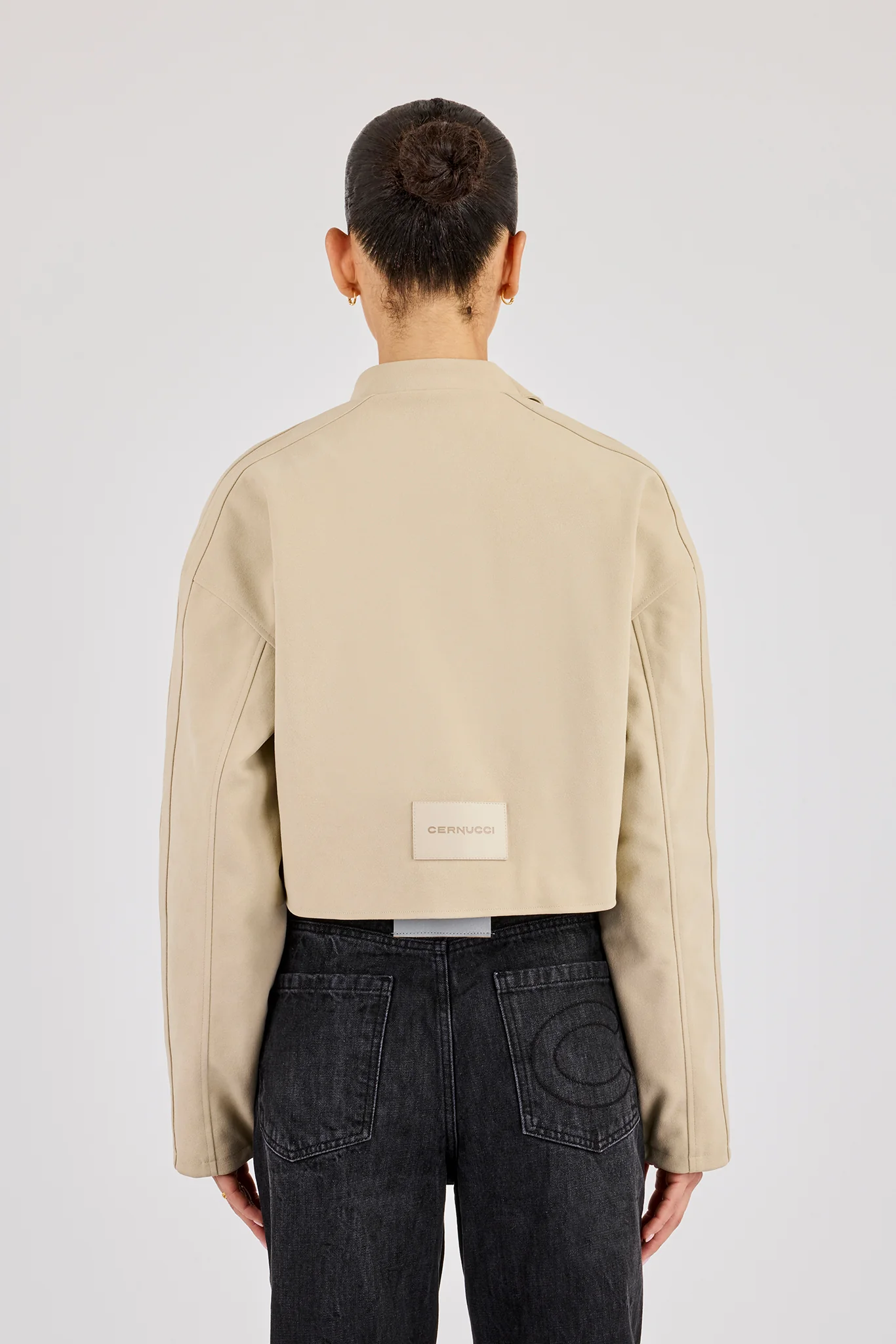 Suede Applique Moto Jacket - Beige - Image 4