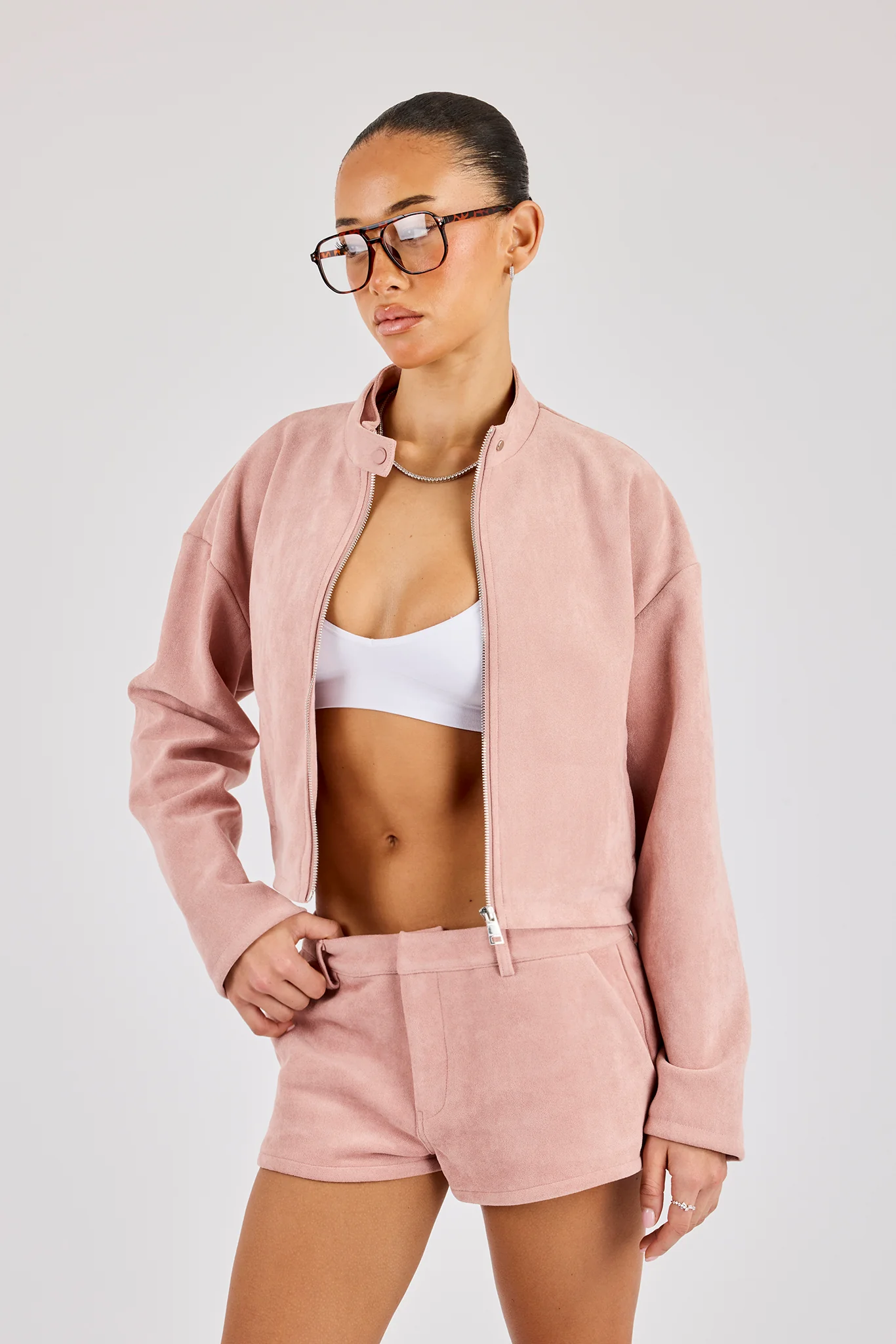 Suede Biker Jacket - Dusty Pink - Image 2