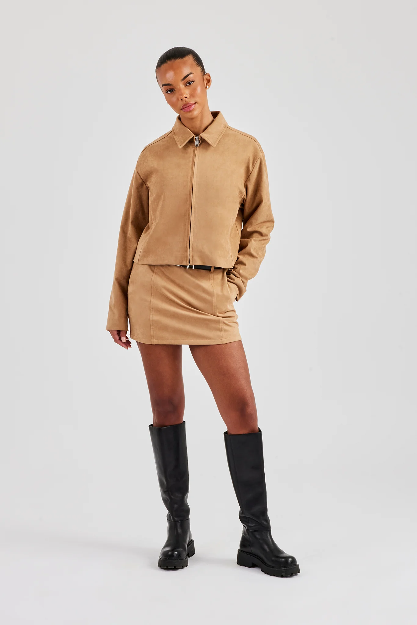Suede Collared Jacket - Beige - Image 3