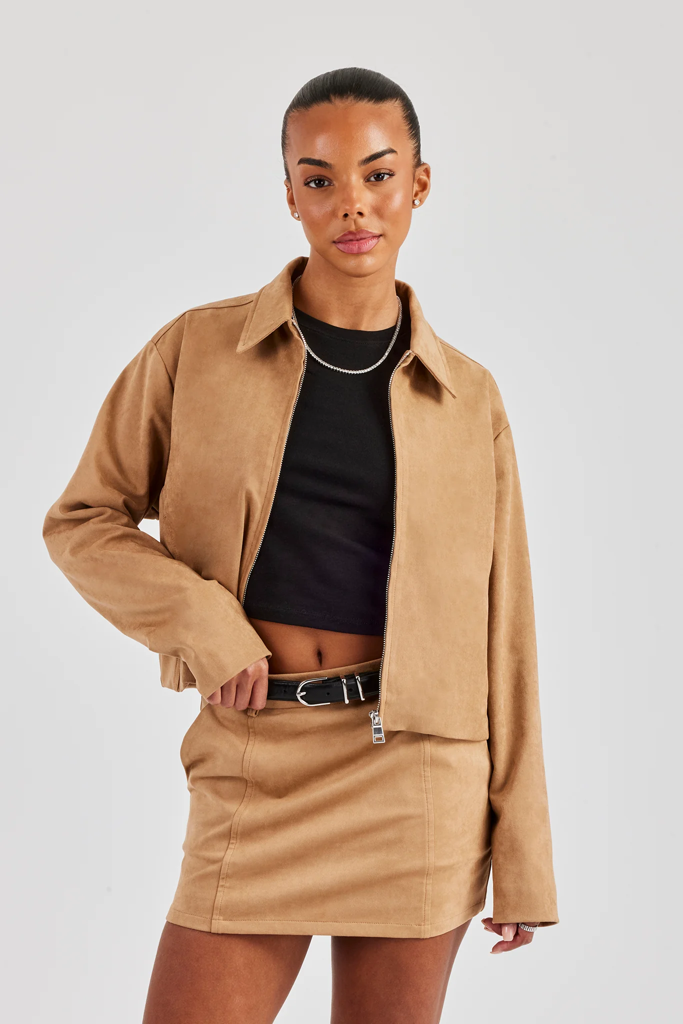 Suede Collared Jacket - Beige - Image 5